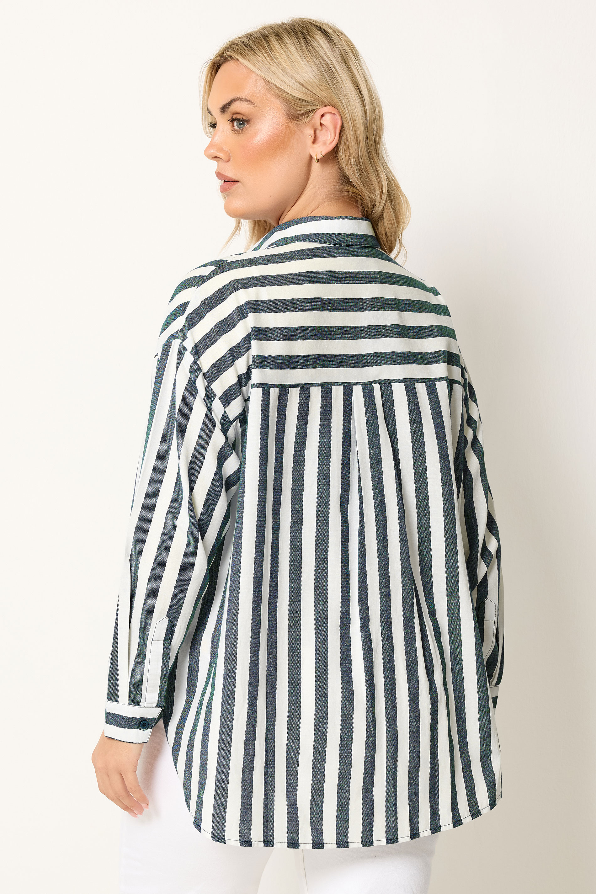 YOURS Plus Size Navy Blue Stripe Linen Shirt | Yours Clothing 6