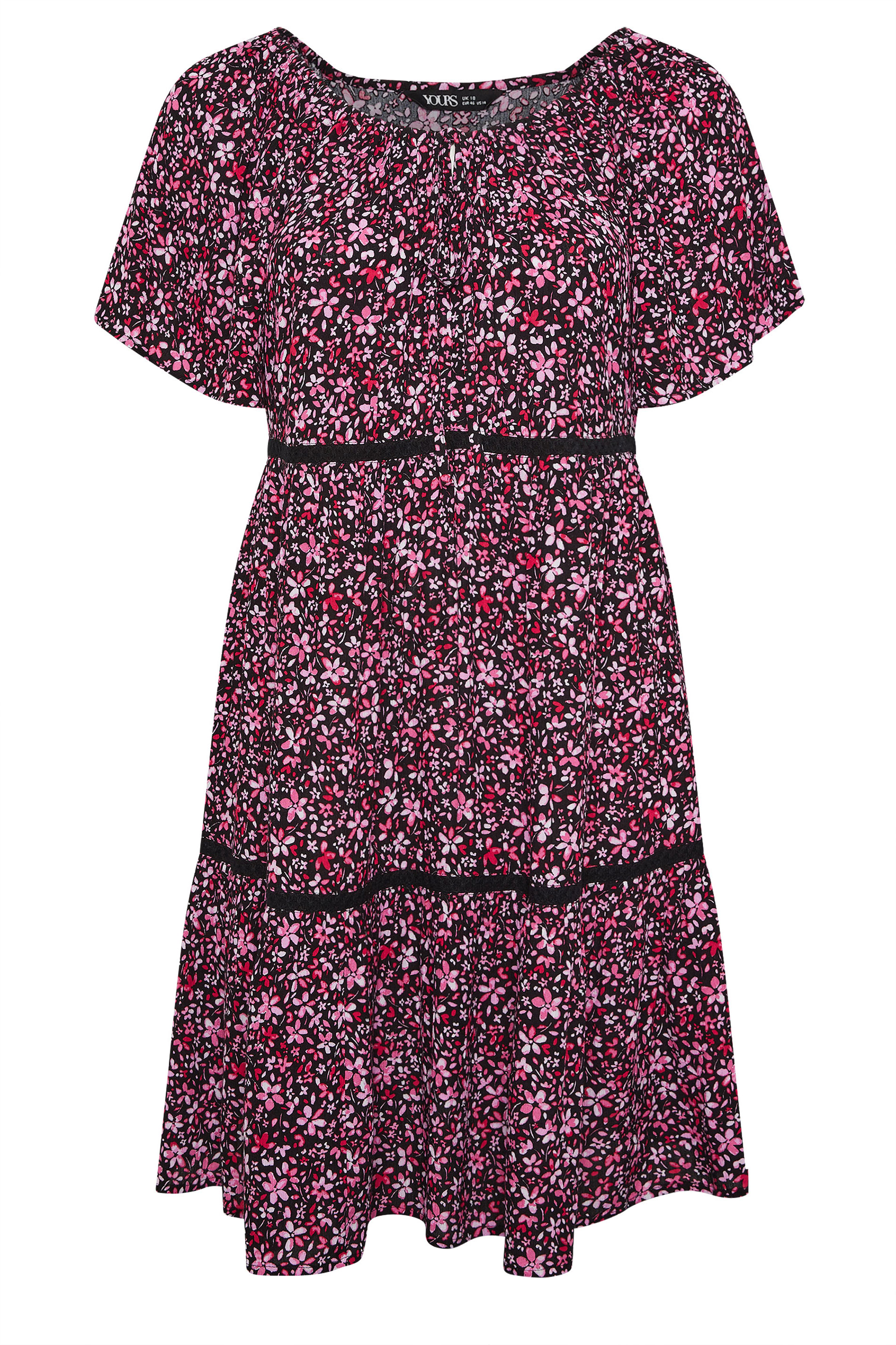 YOURS Plus Size Pink Ditsy Floral Print Tie Neck Mini Dress | Yours Clothing 5