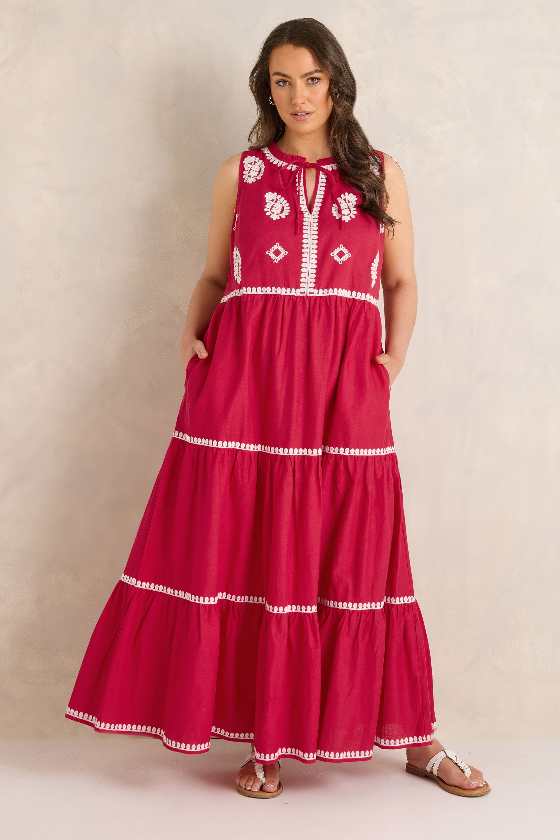 EVANS Plus Size Red Embellished Cotton Maxi Dress | Evans 1