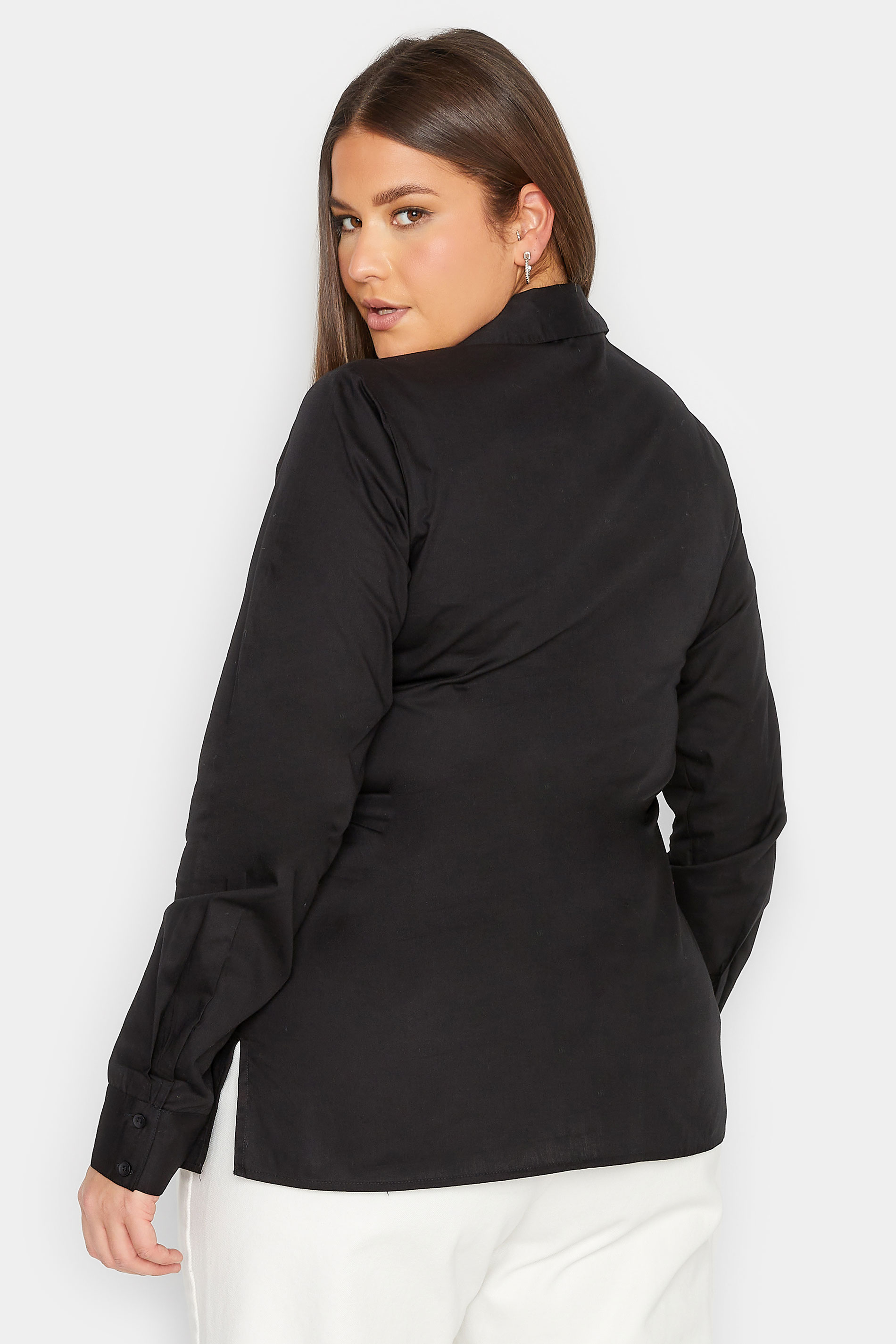 LTS Tall Women's Black Fitted Cotton Shirt | Long Tall Sally 2