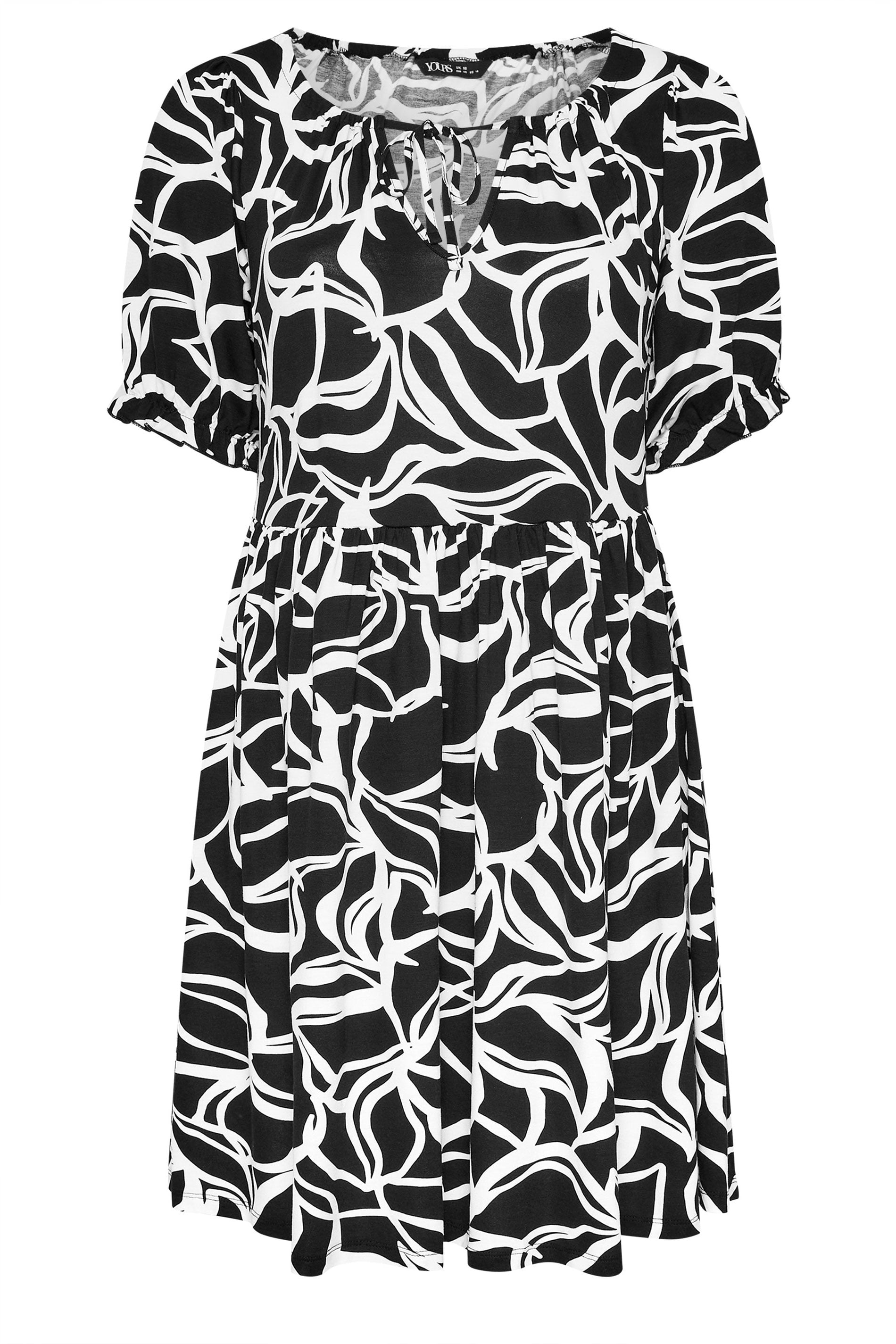 YOURS Plus Size Black Abstract Print Tie Neck Midi Dress | Yours Clothing 5