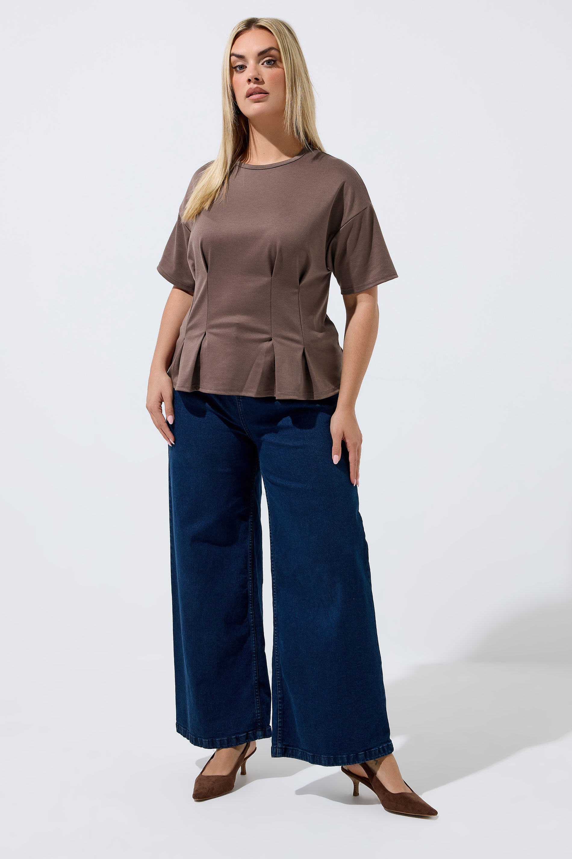 LIMITED COLLECTION Plus Size Mocha Brown Cinched Waist T-Shirt | Yours Clothing 1