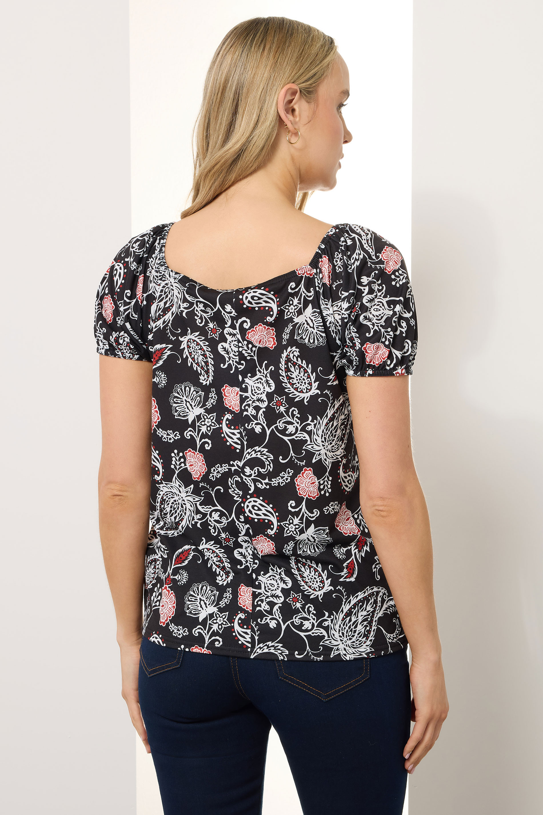 LTS Tall Black Paisley Square Neck Top | Long Tall Sally 2