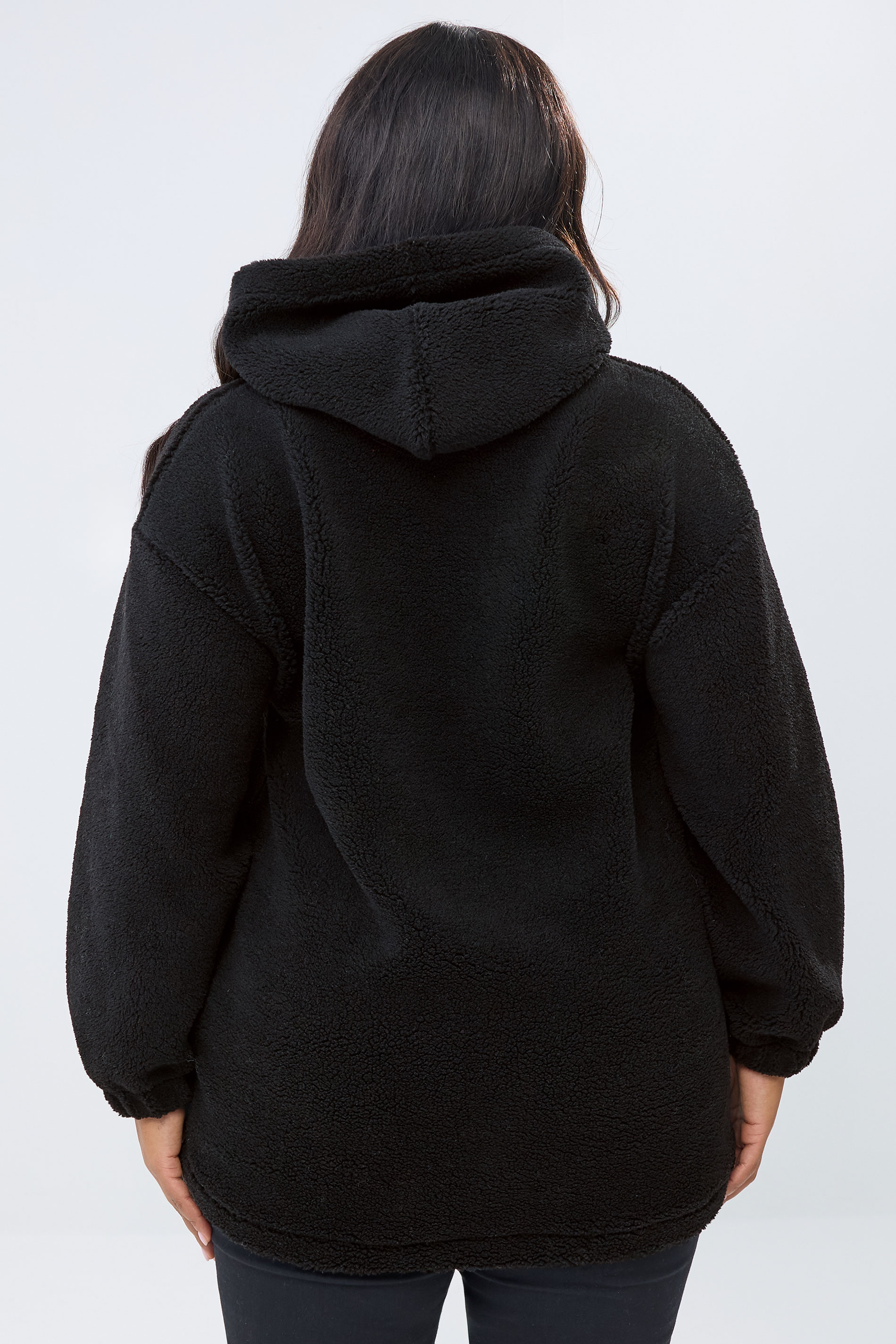YOURS Plus Size Black 'Merry Christmas' Borg Novelty Hoodie | Yours Clothing 2