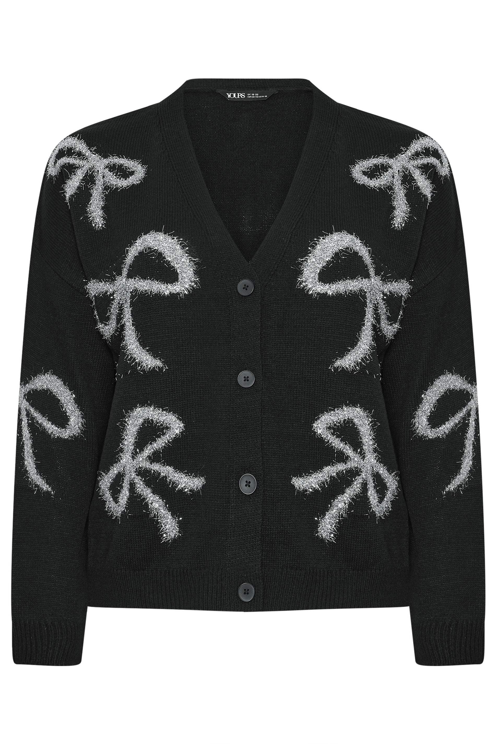 YOURS Plus Size Black Tinsel Bow Cardigan | Yours Clothing 6