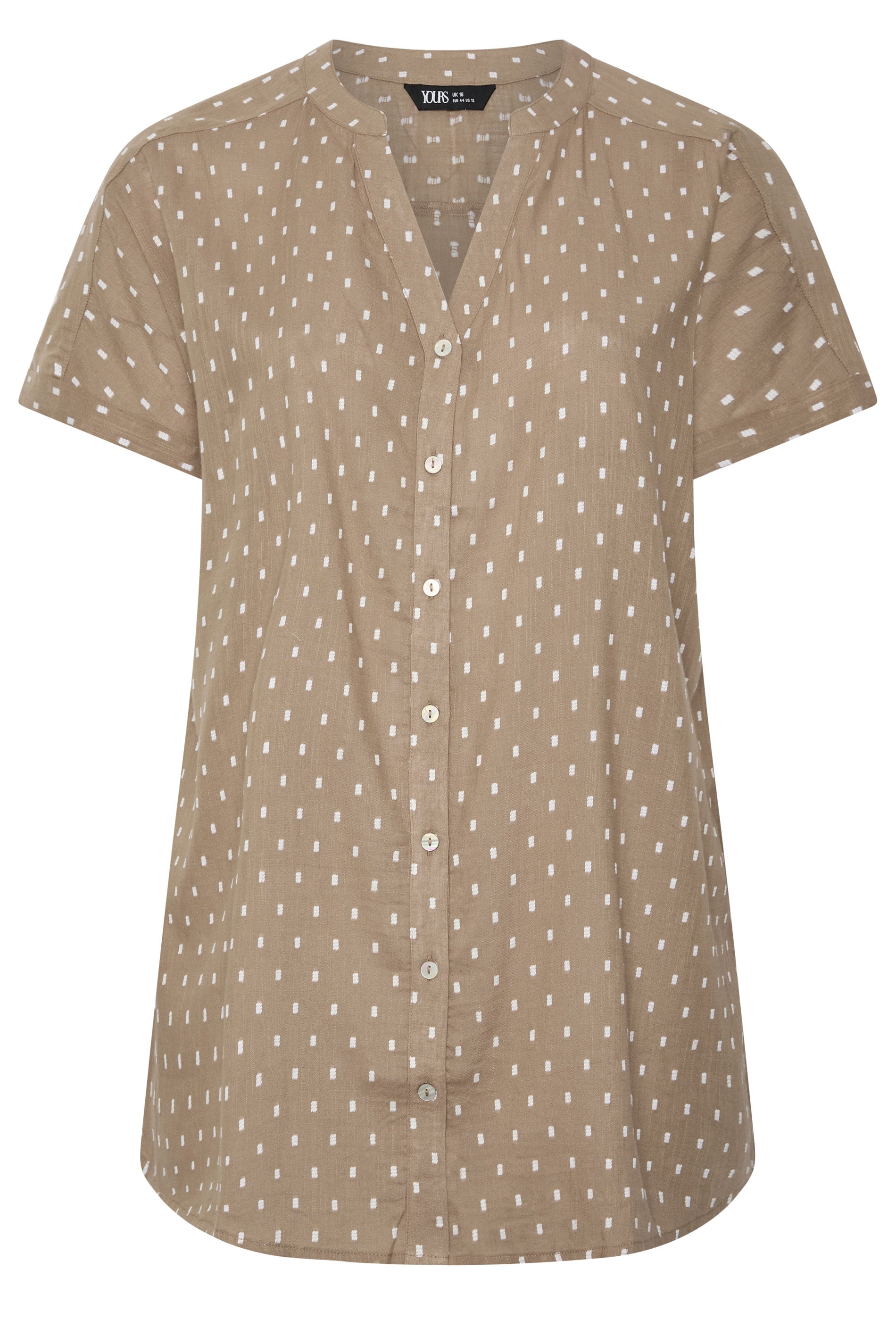 YOURS Curve Mocha Brown Notch Neck Dobby Blouse | Yours Clothing 5