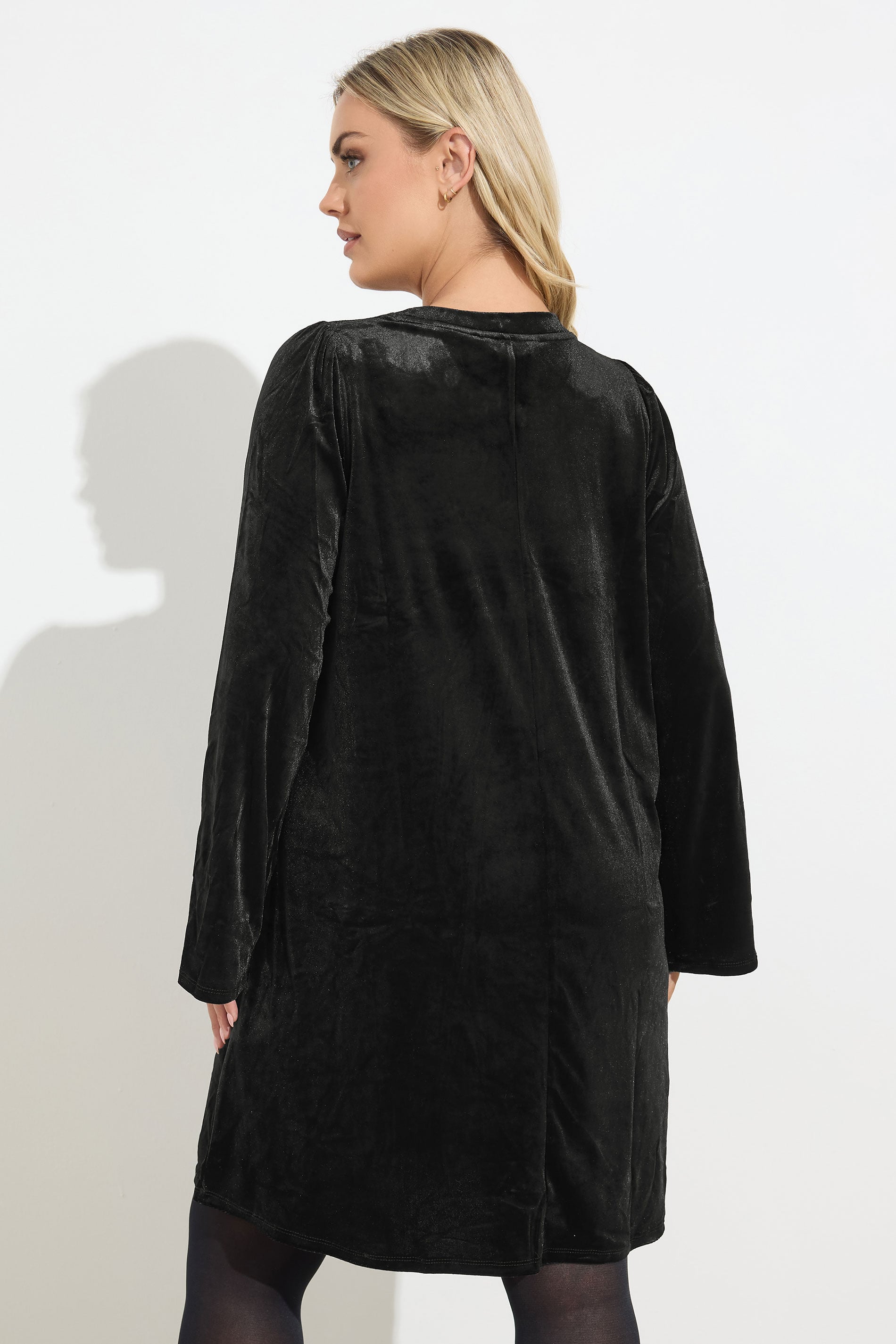 YOURS Plus Size Black Velour Embellished Shift Dress | Yours Clothing 2