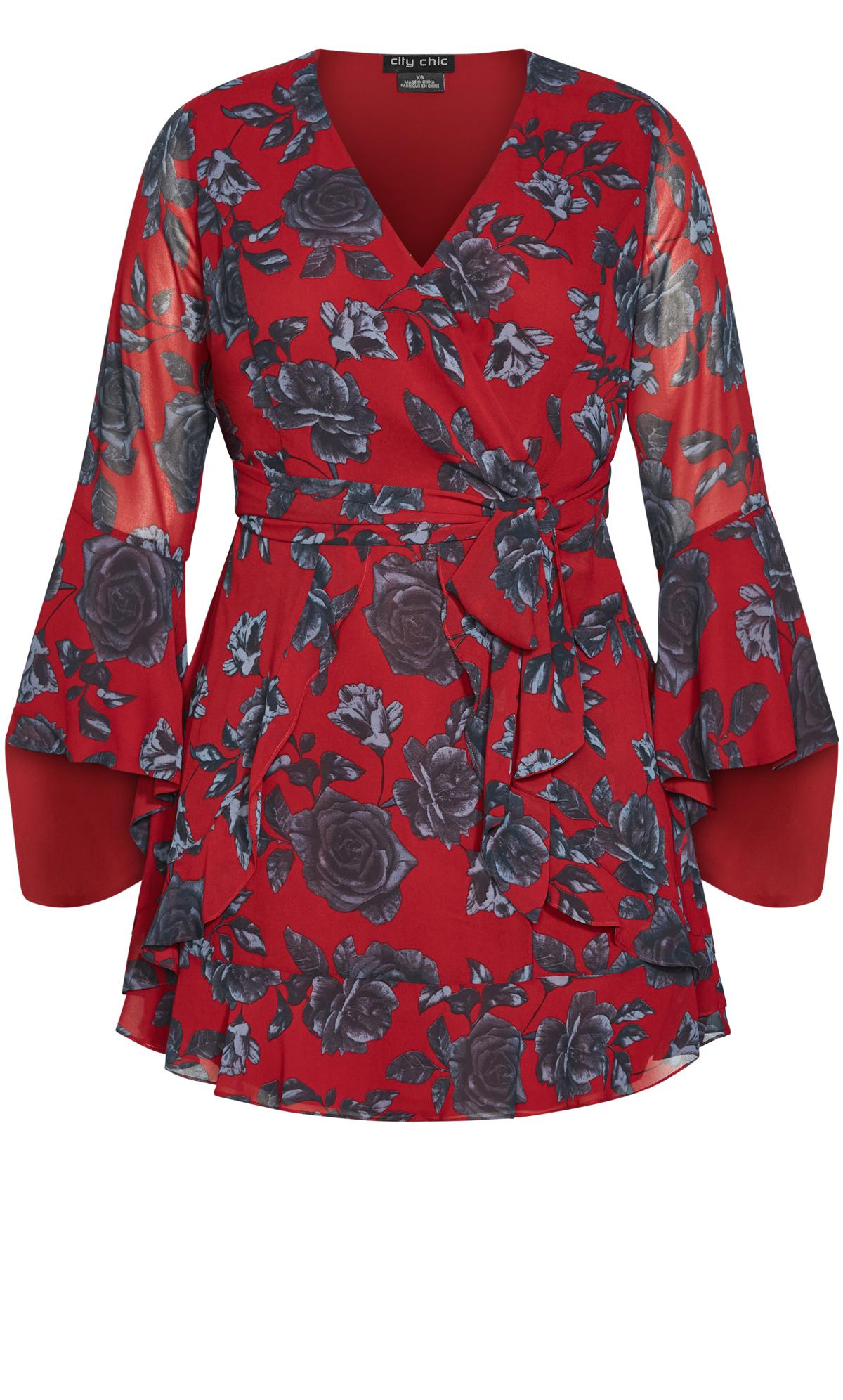 City Chic Red Rose Wrap Dress 3