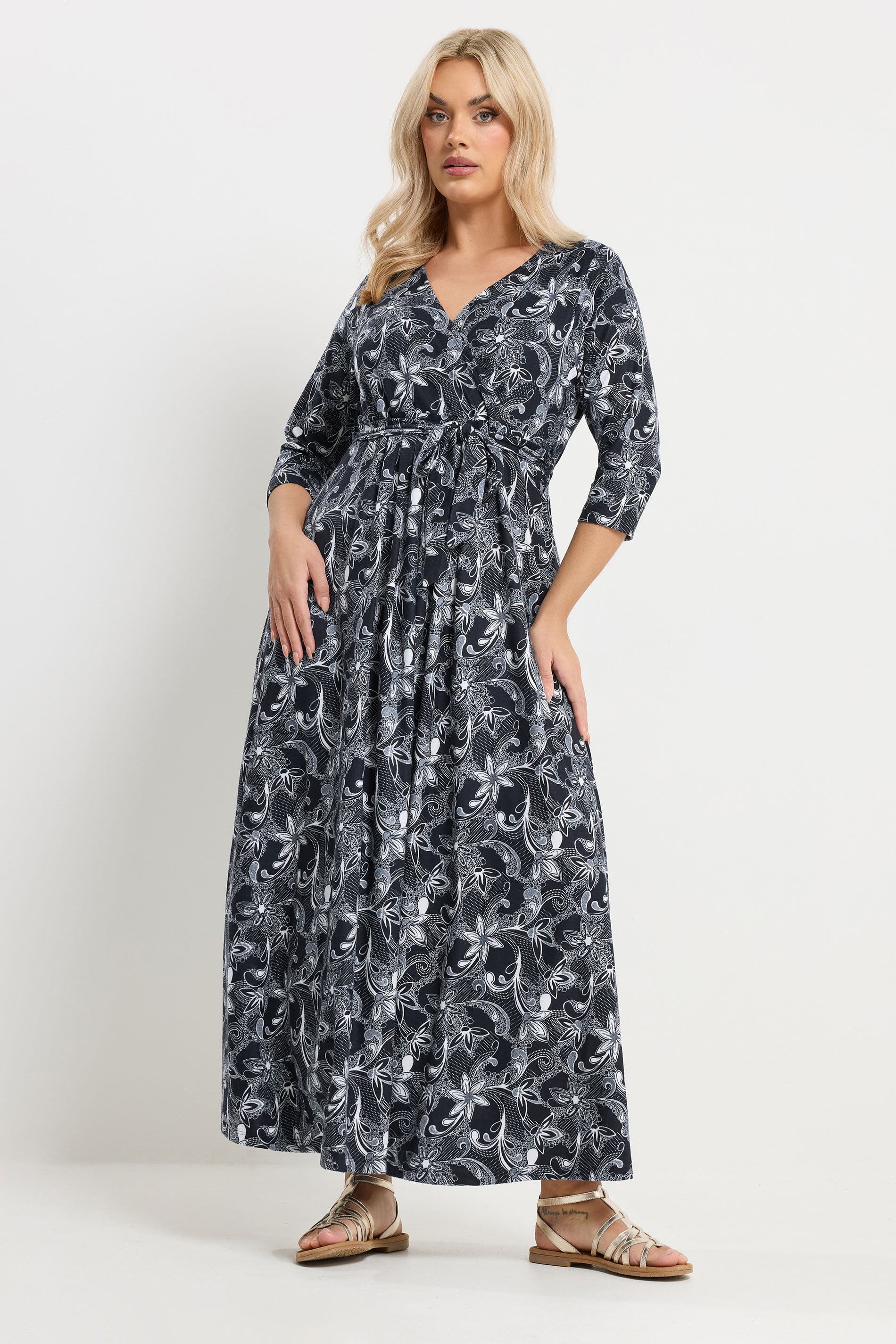 YOURS Plus Size Navy Blue Soft Touch Paisley Wrap Dress | Yours Clothing 1
