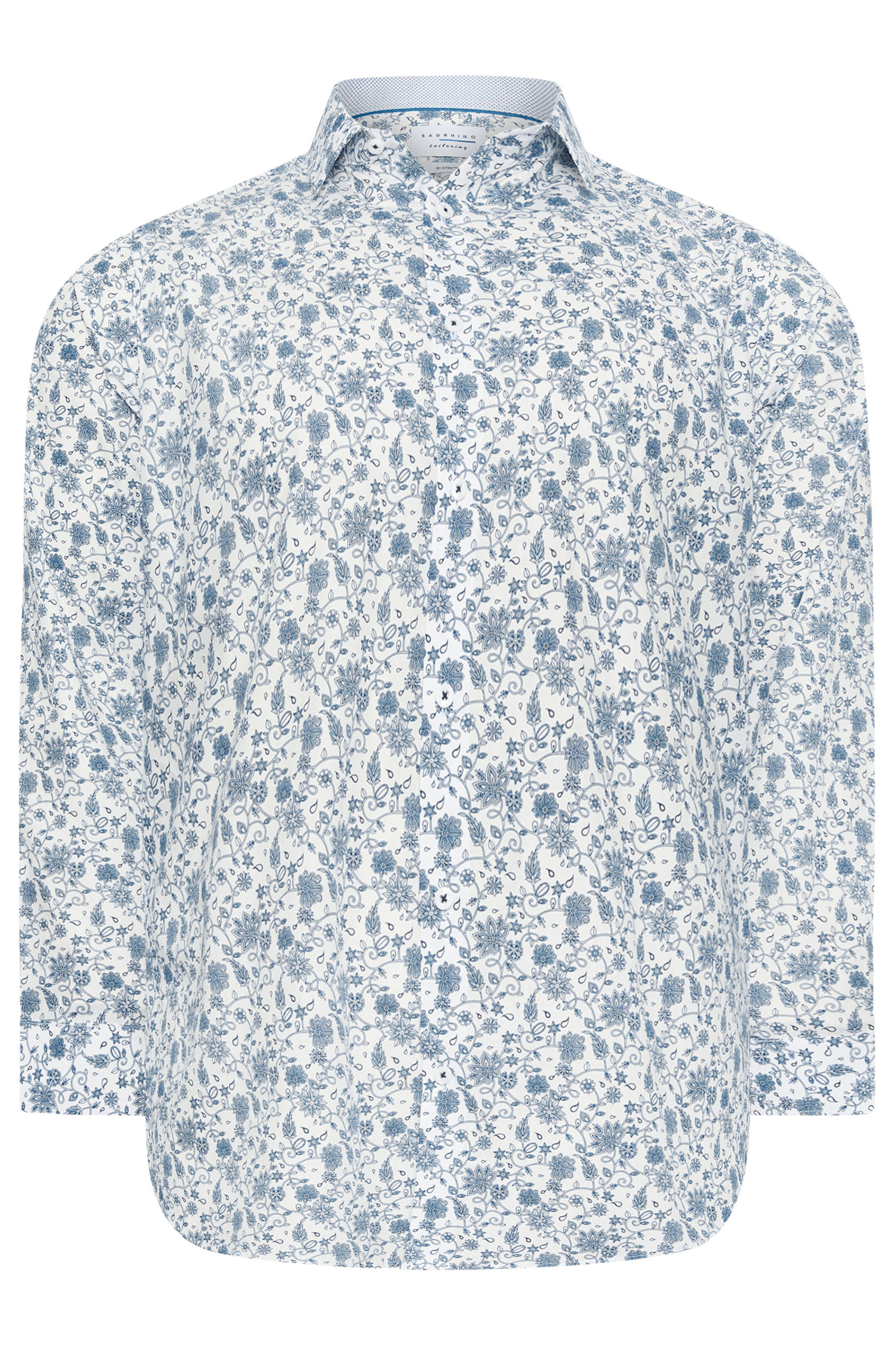 BadRhino Tailoring Big & Tall Premium White & Blue Paisley Print Long Sleeve Shirt | BadRhino 2