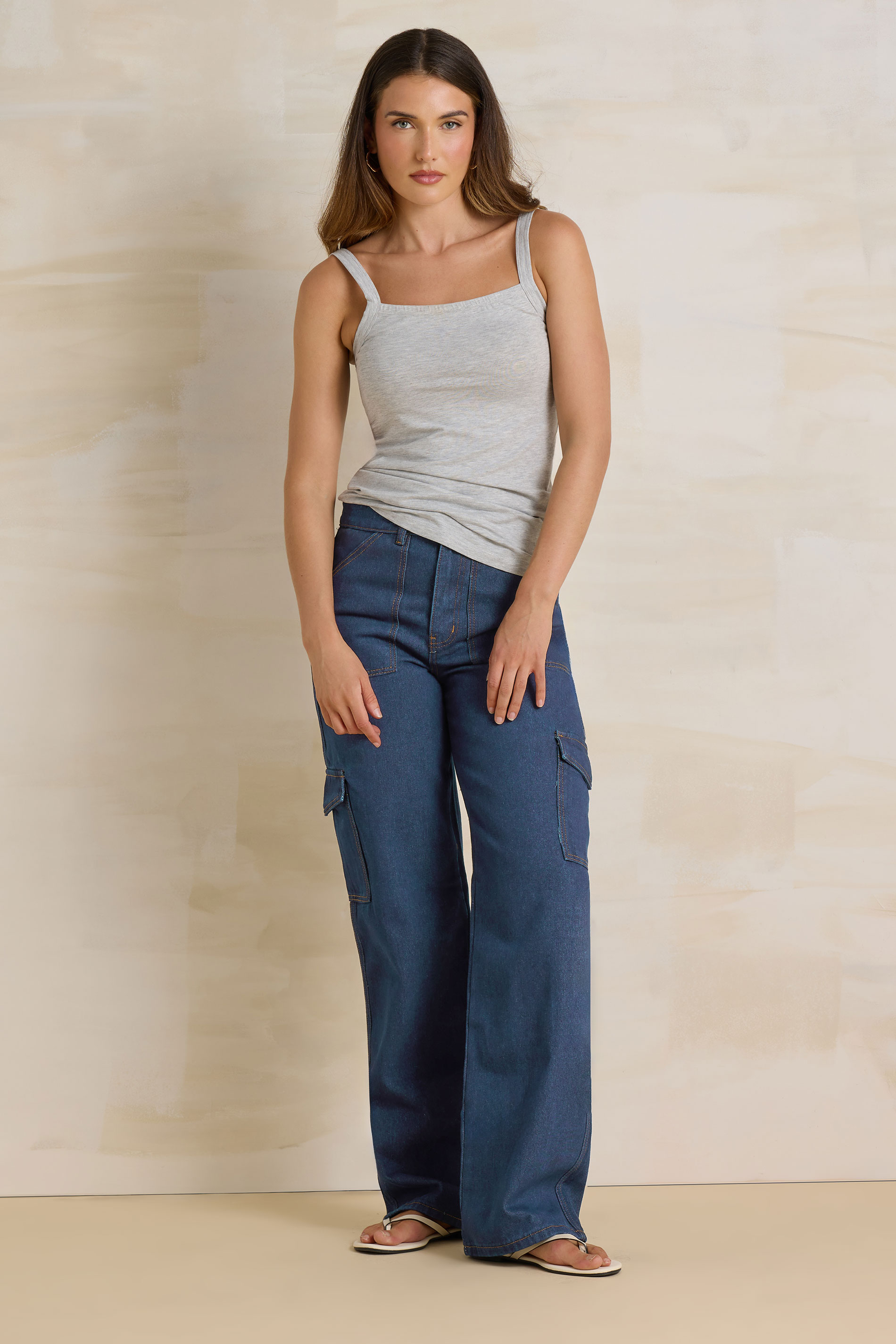 LTS Tall Womens Dark Blue Cotton Wide Leg Cargo Jeans | Long Tall Sally  1