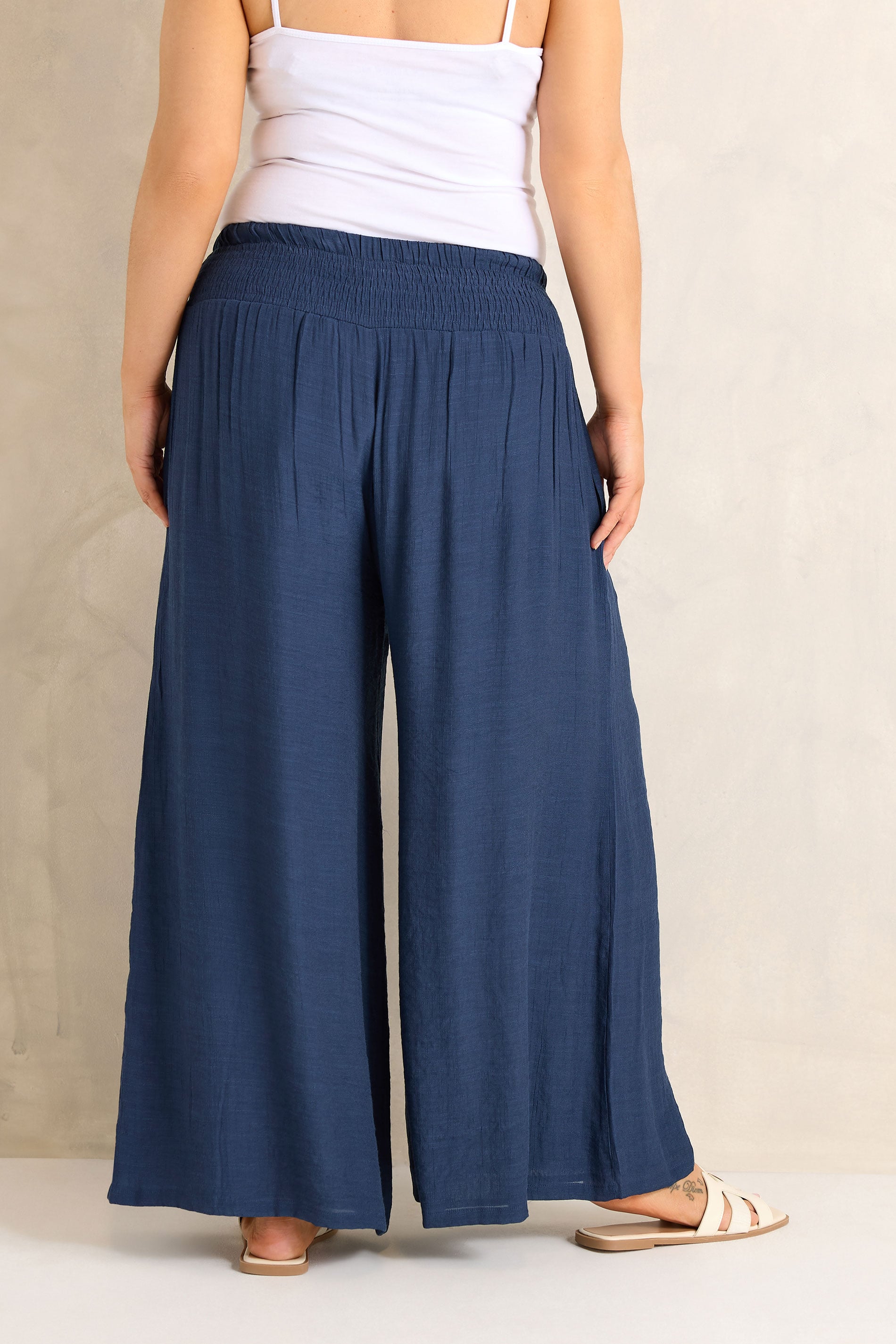 EVANS Plus Size Navy Blue Wide Leg Trouser | Evans 4