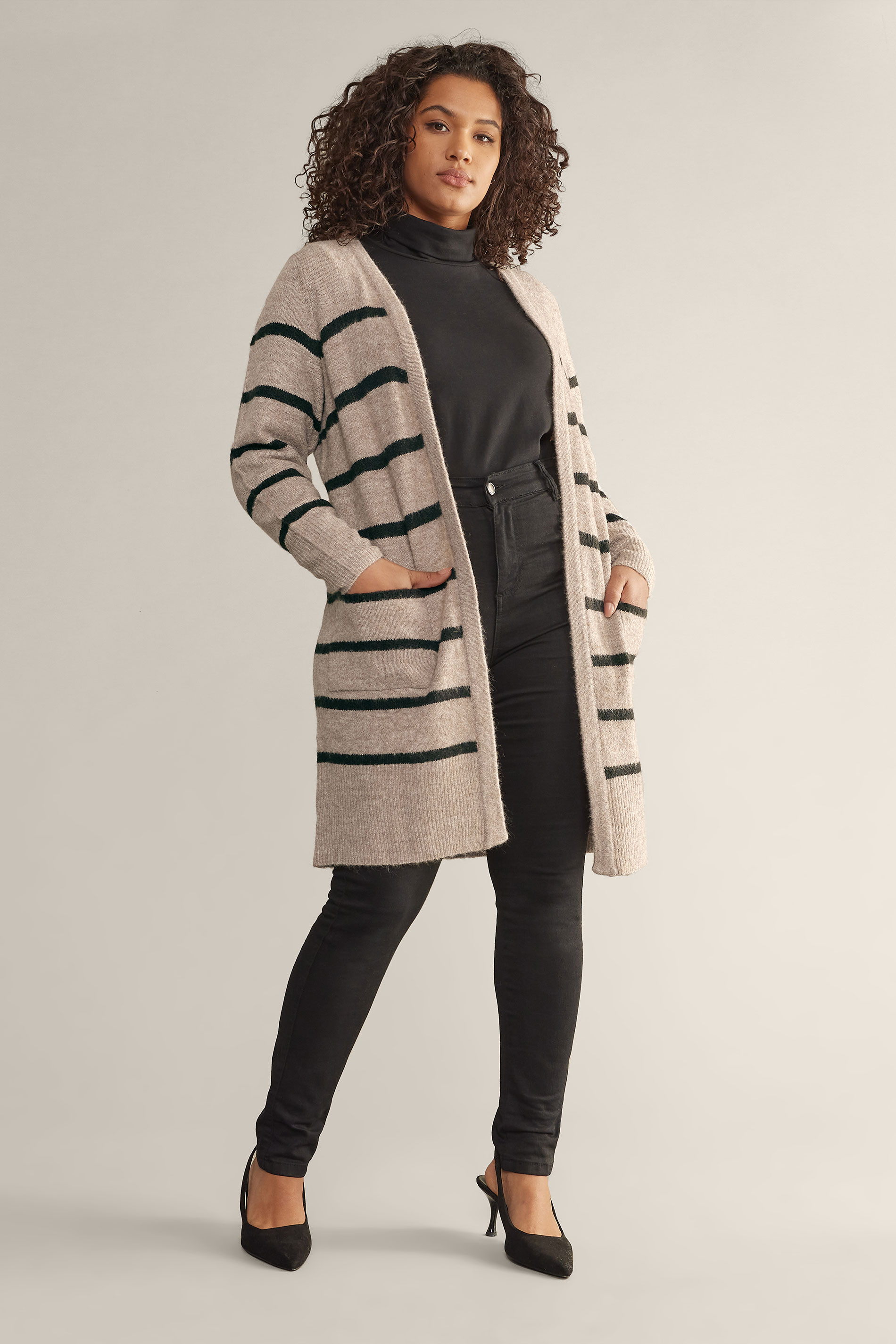 EVANS Plus Size Beige Brown Stripe Knitted Cardigan | Evans 1