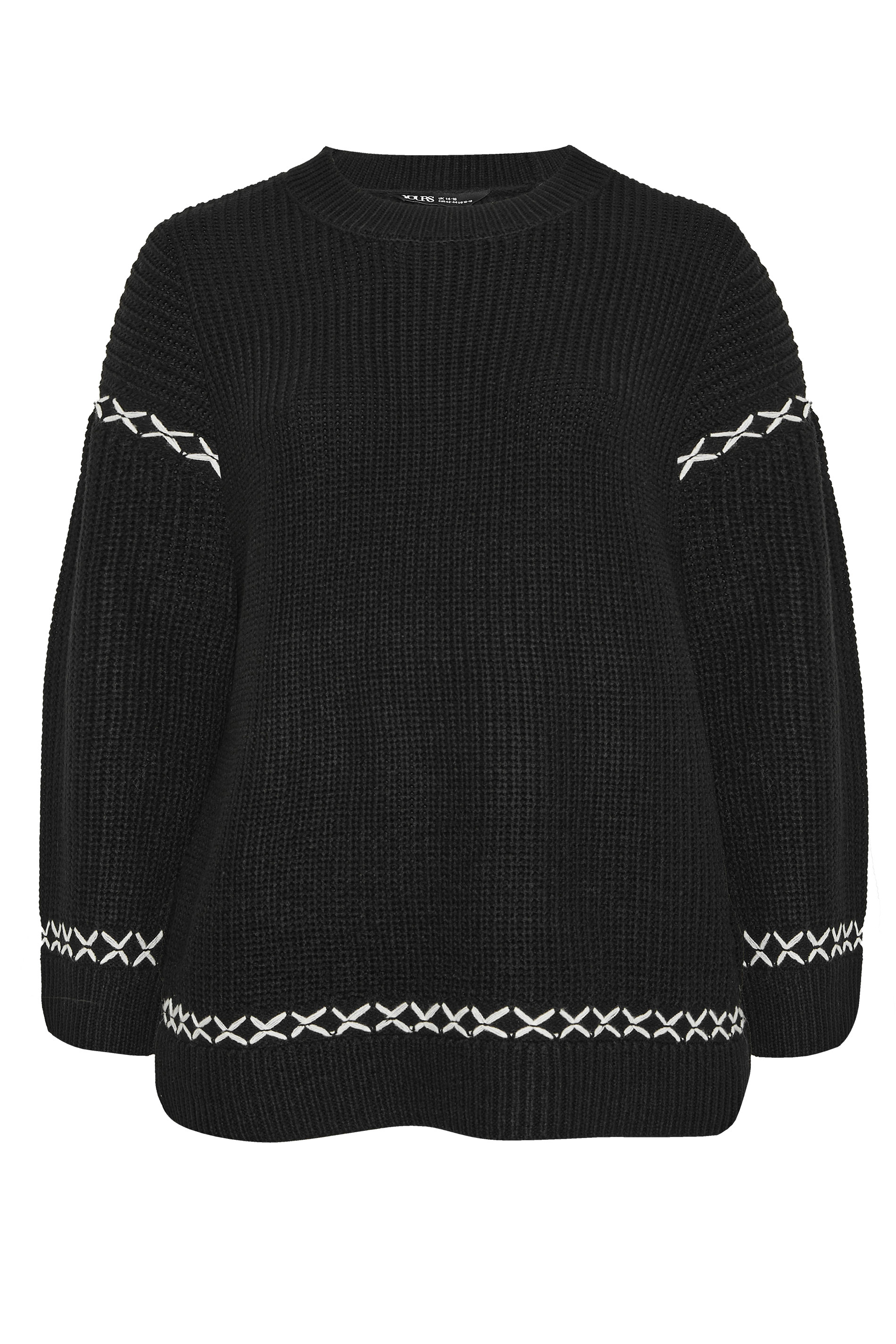 YOURS Plus Size Black Blanket Stitch Jumper | Yours Clothing 5