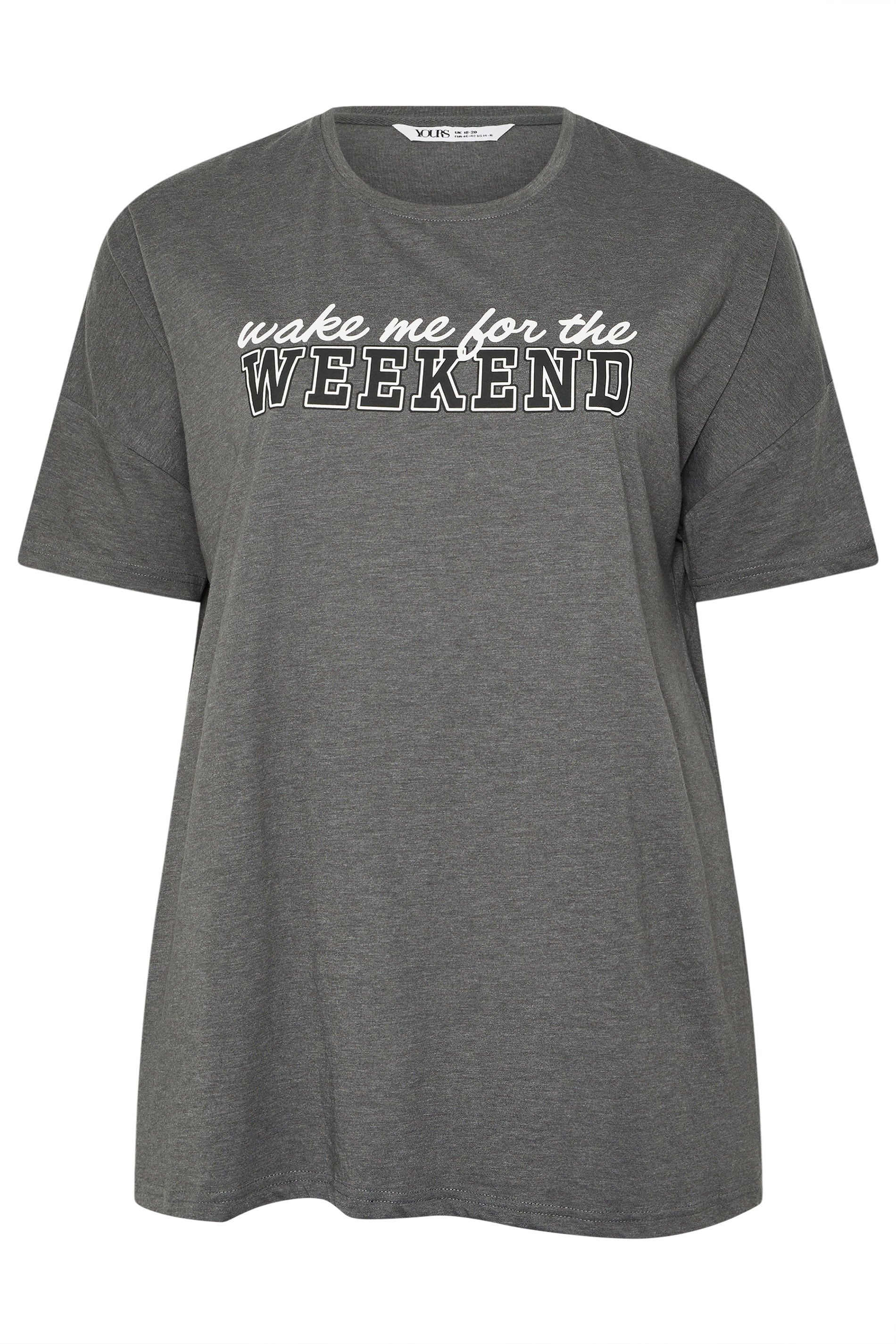 YOURS Plus Size Grey 'Wake Me For The Weekend' Slogan Pyjama Top | Yours Clothing 7