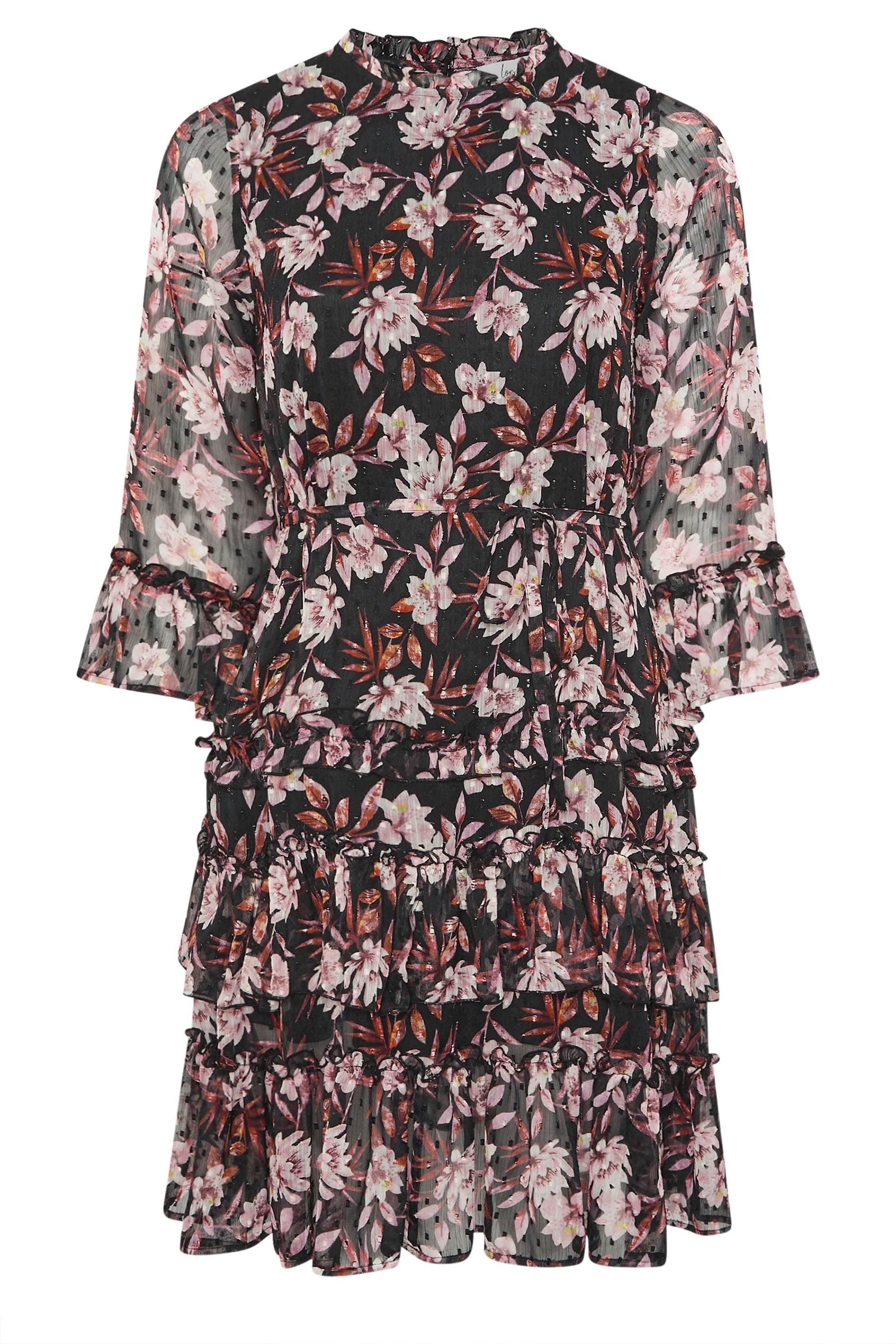 YOURS LONDON Plus Size Black Floral Dobby Ruffle Mini Dress | Yours Clothing 5