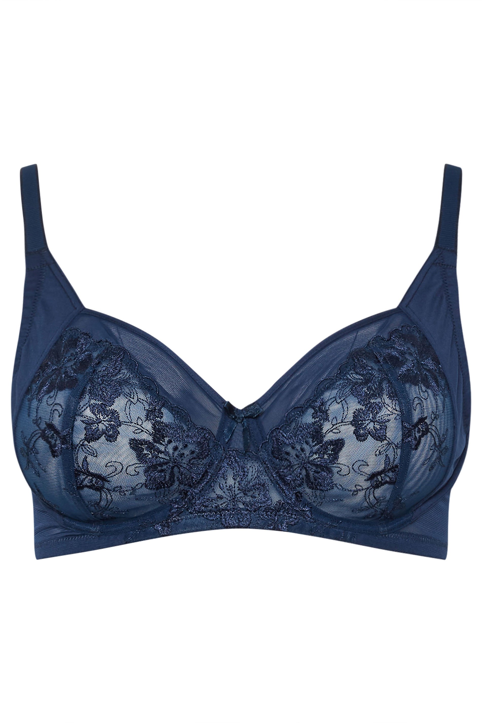 YOURS 2 Pack Navy Blue & White Floral Embroidered Underwired Bras | Yours Clothing 8
