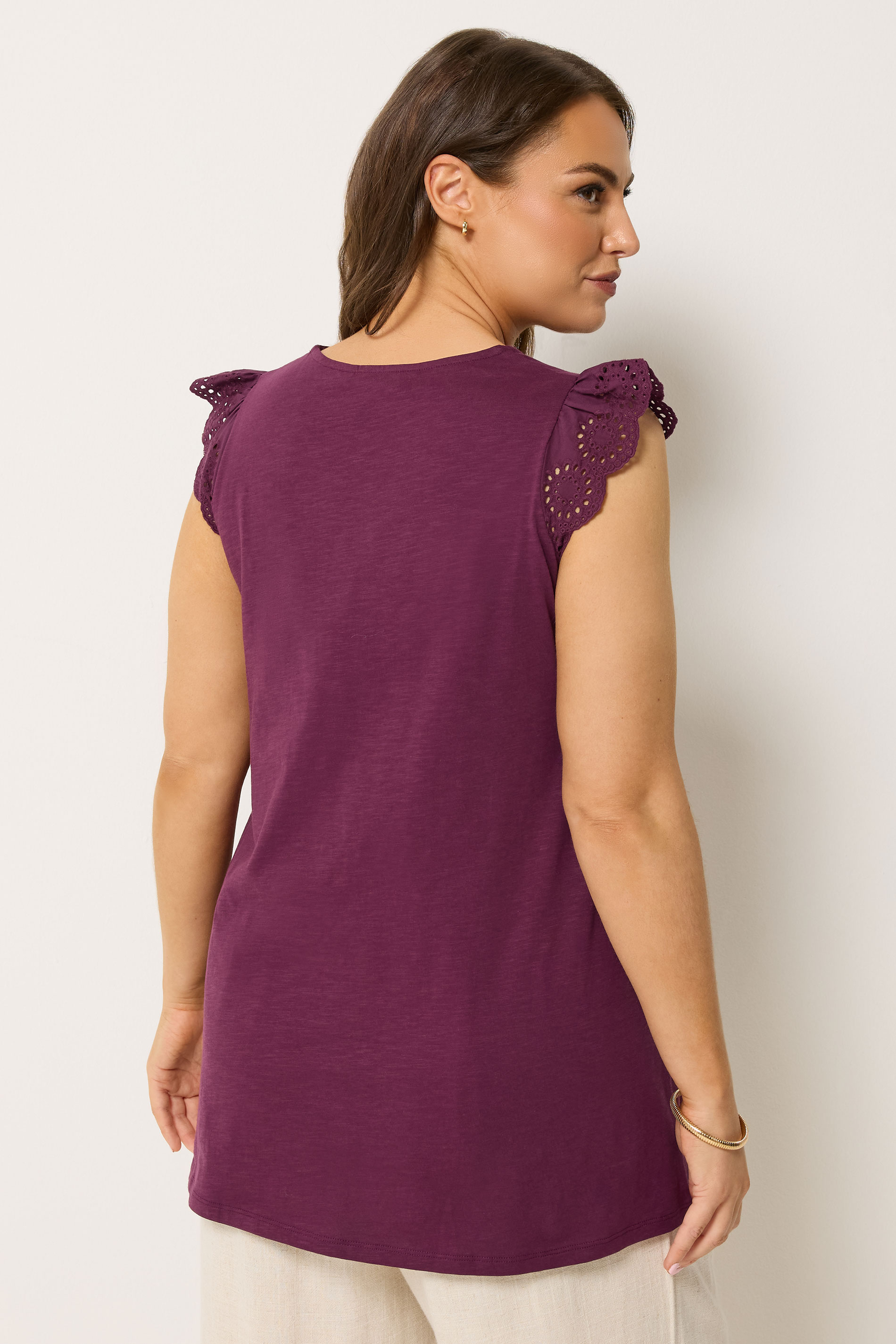 YOURS Plus Size Purple Broderie Frill Vest Top | Yours Clothing 2