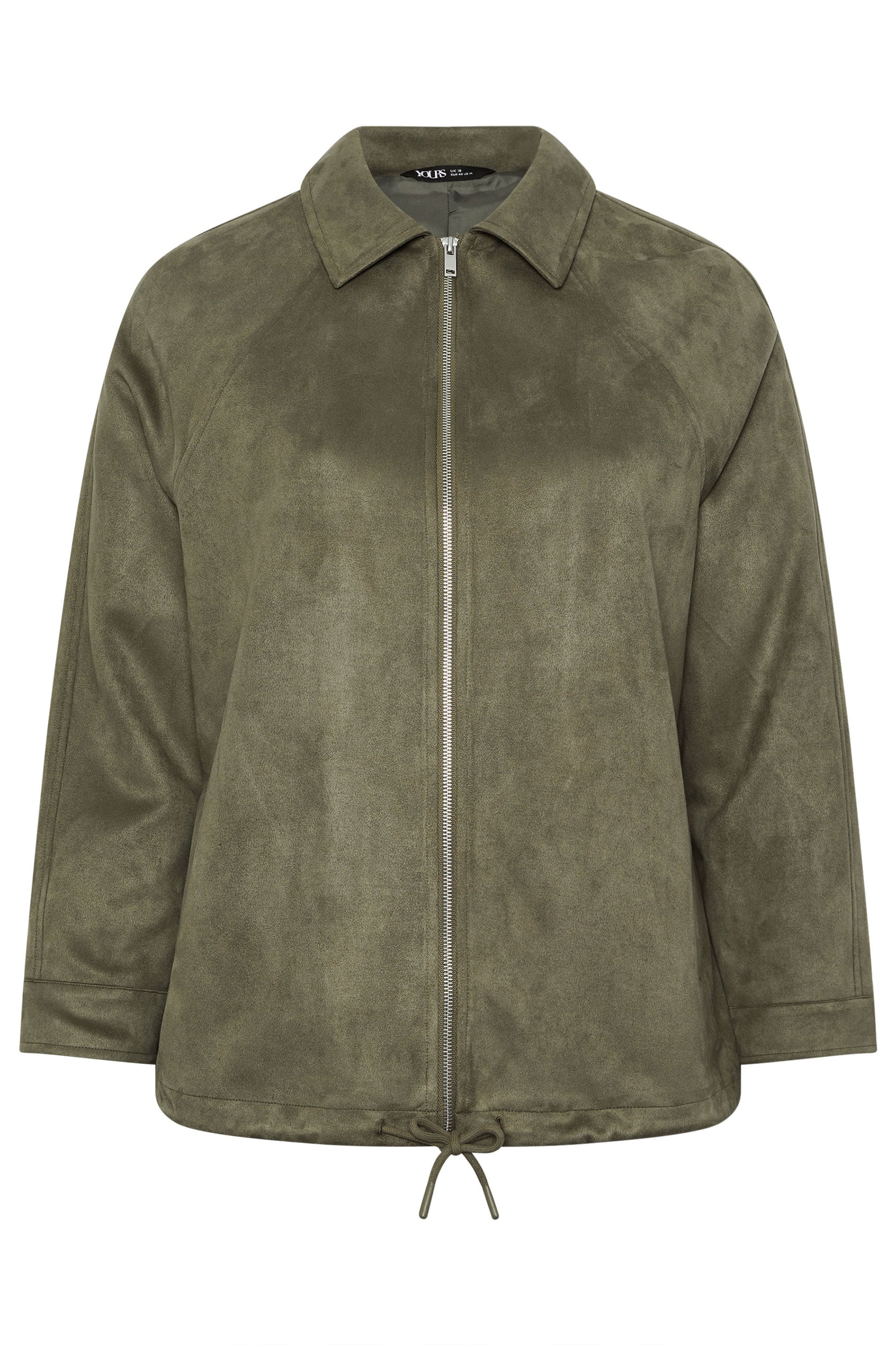 YOURS Plus Size Khaki Green Faux Suede Bomber Jacket | Yours Clothing 7