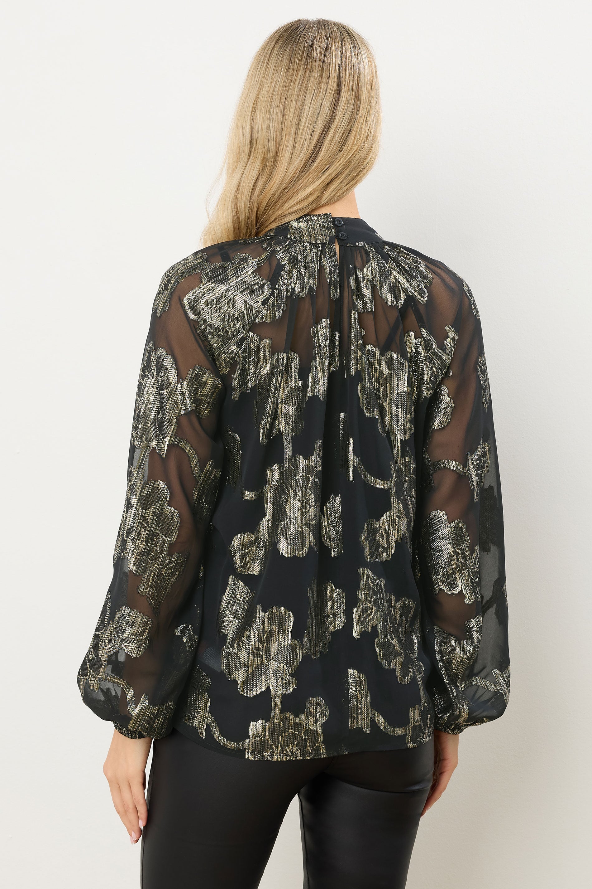 LTS Tall Black Floral Jacquard High Neck Blouse | Long Tall Sally 2