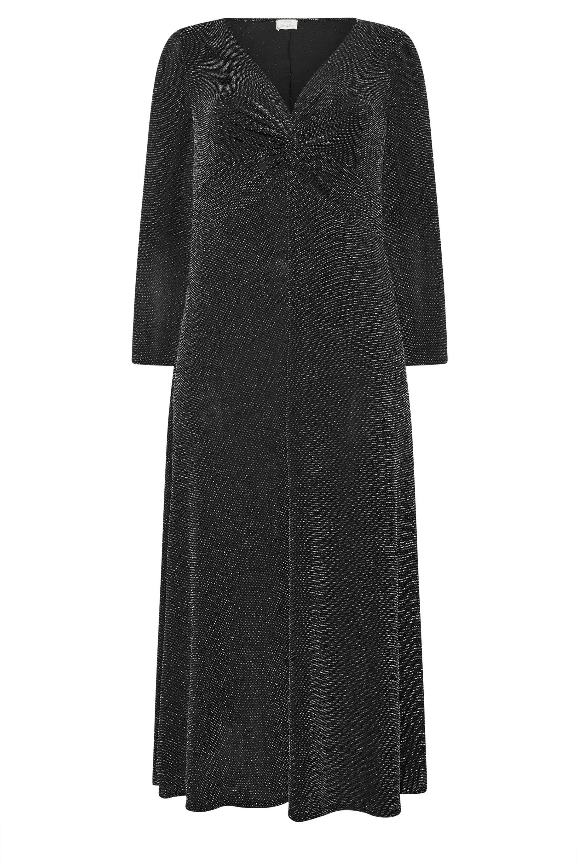YOURS LONDON Plus Size Black Metallic Knot Front Dress | Yours Clothing 5