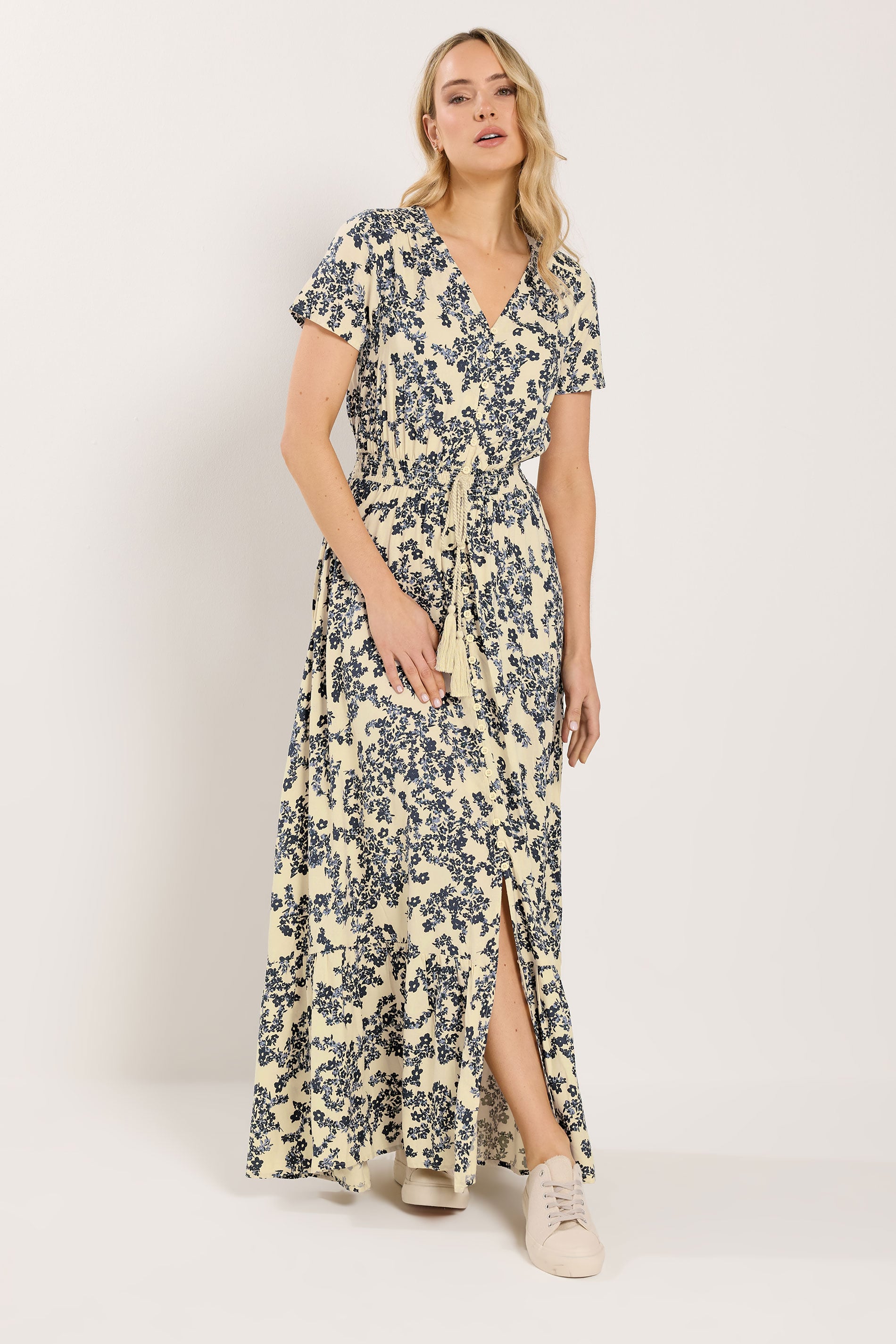 LTS Tall Women's Ivory White & Blue Ditsy Floral Button Maxi Dress | Long Tall Sally 2