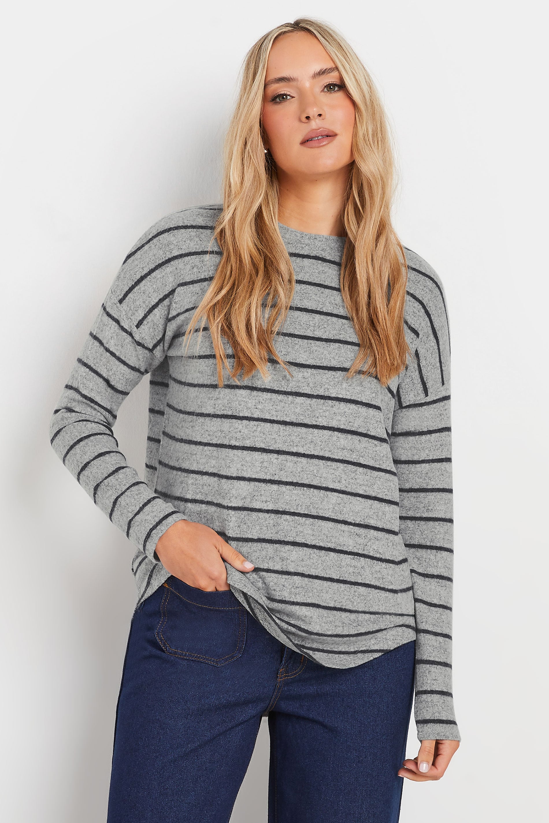 LTS Tall Women's Grey Stripe Soft Touch Top | Long Tall Sally 3