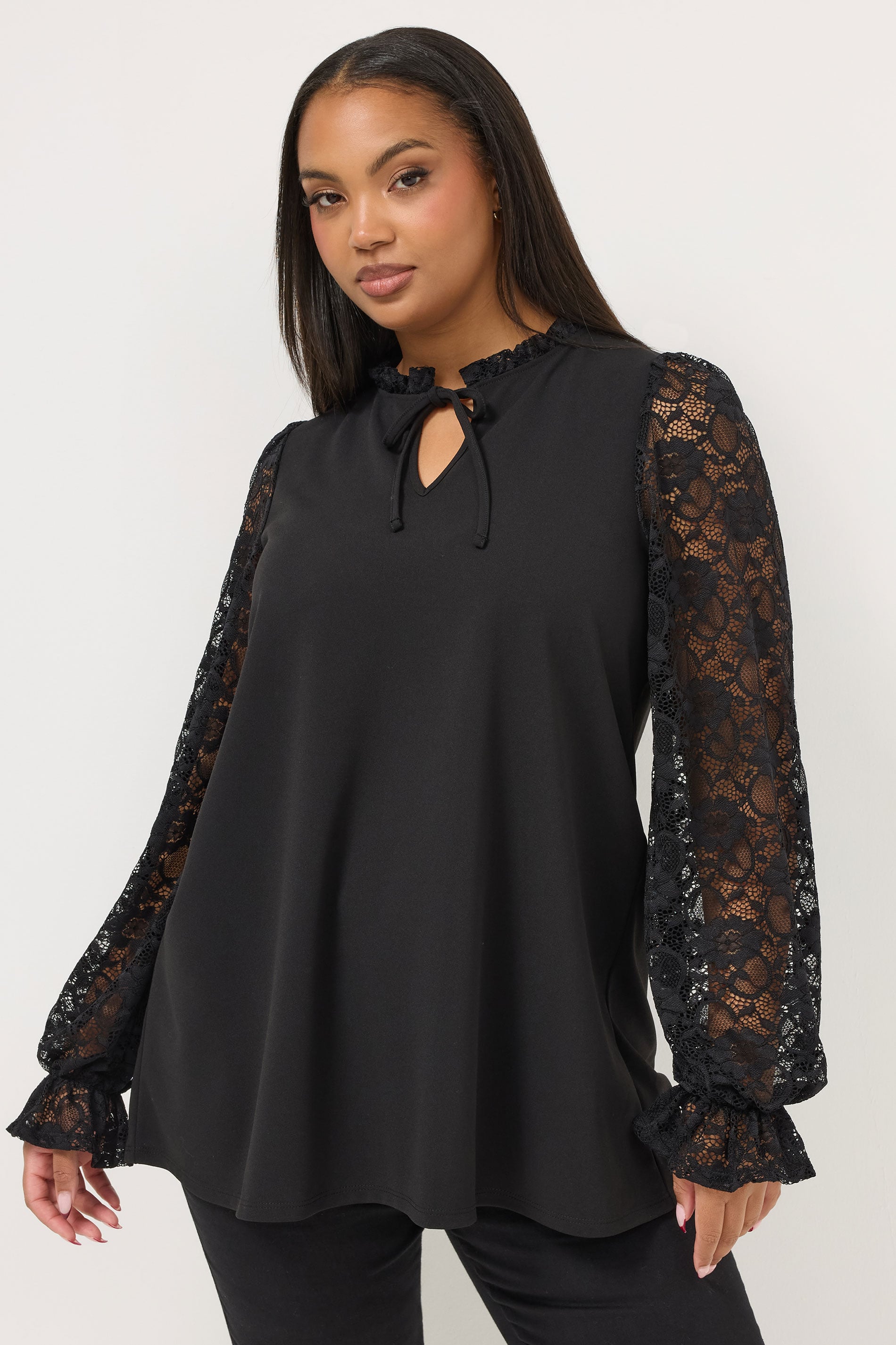 YOURS Plus Size Black Lace Long Sleeve Top | Yours Clothing 3