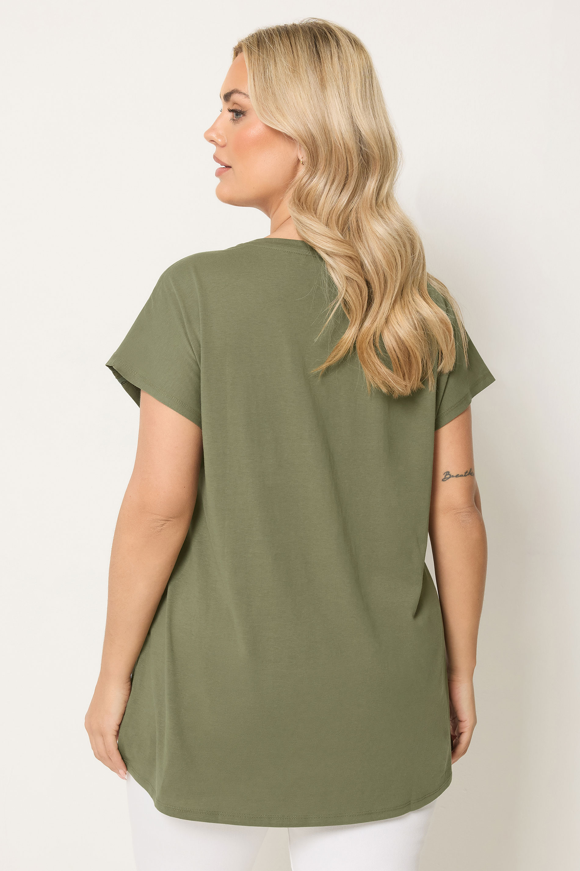 YOURS Plus Size Khaki Green Trim Detail T-Shirt | Yours Clothing 2