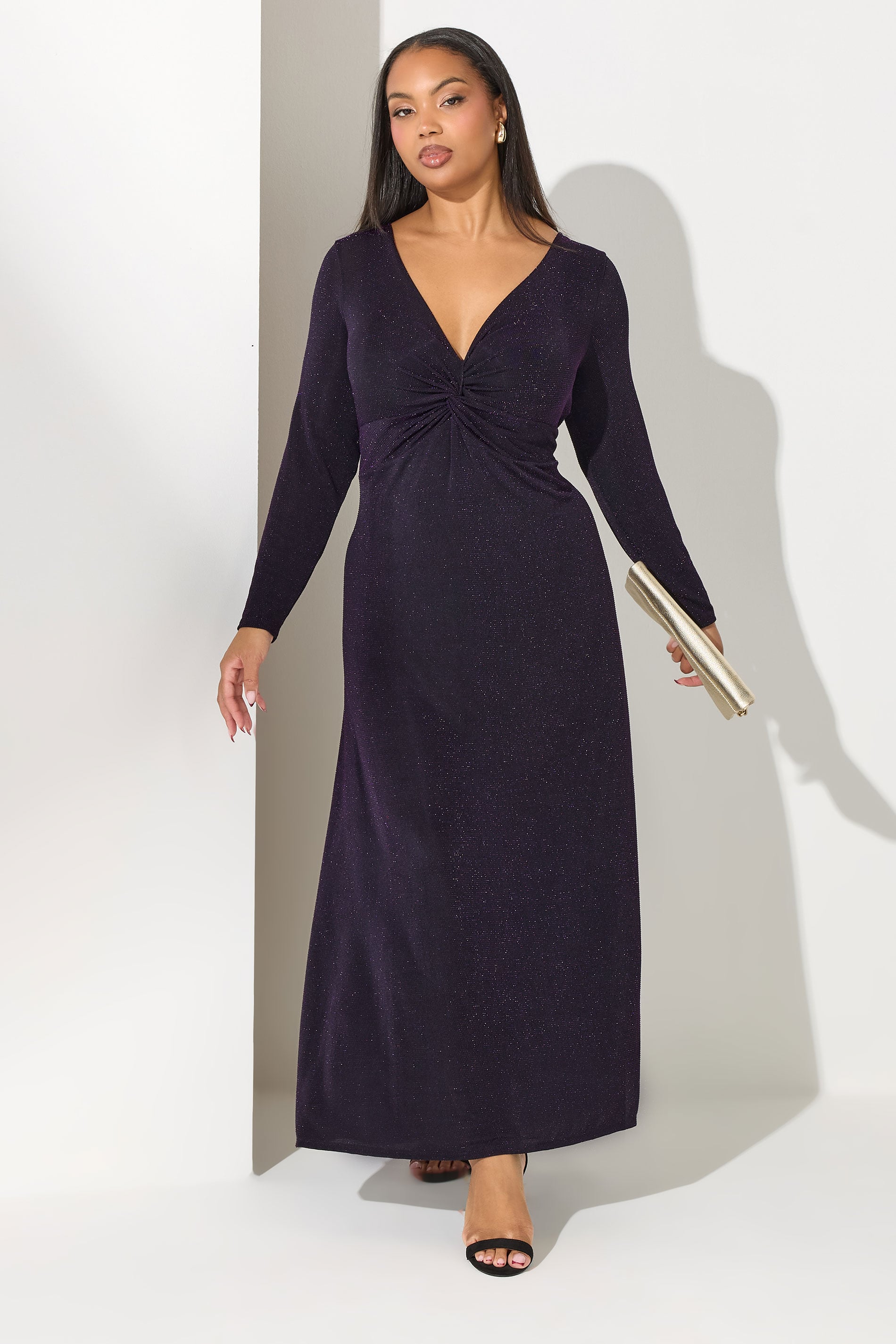 YOURS LONDON Plus Size Purple Metallic Knot Front Dress | Yours Clothing 3