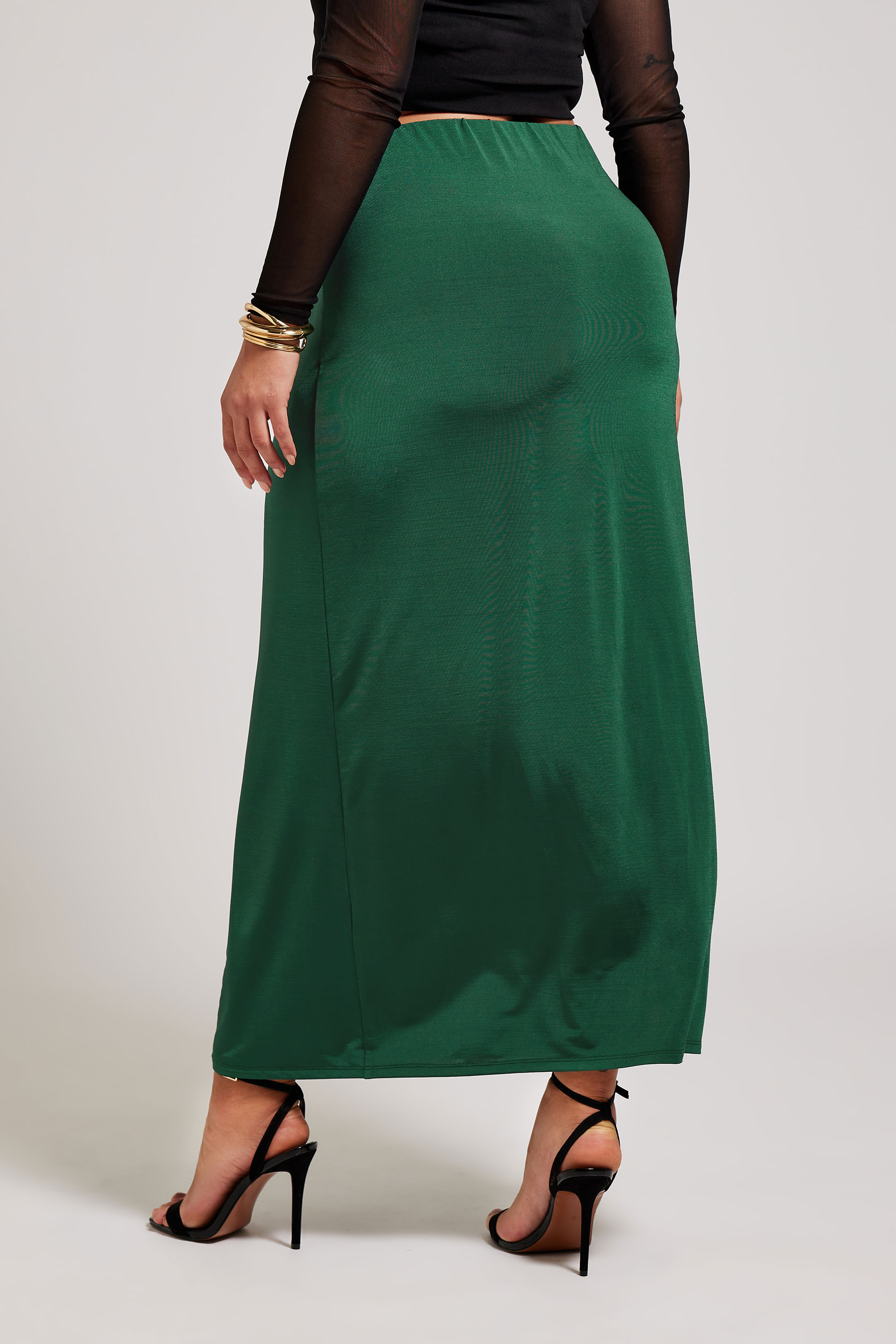 YOURS LONDON Plus Size Emerald Green Slinky Maxi Skirt | Yours Clothing 3