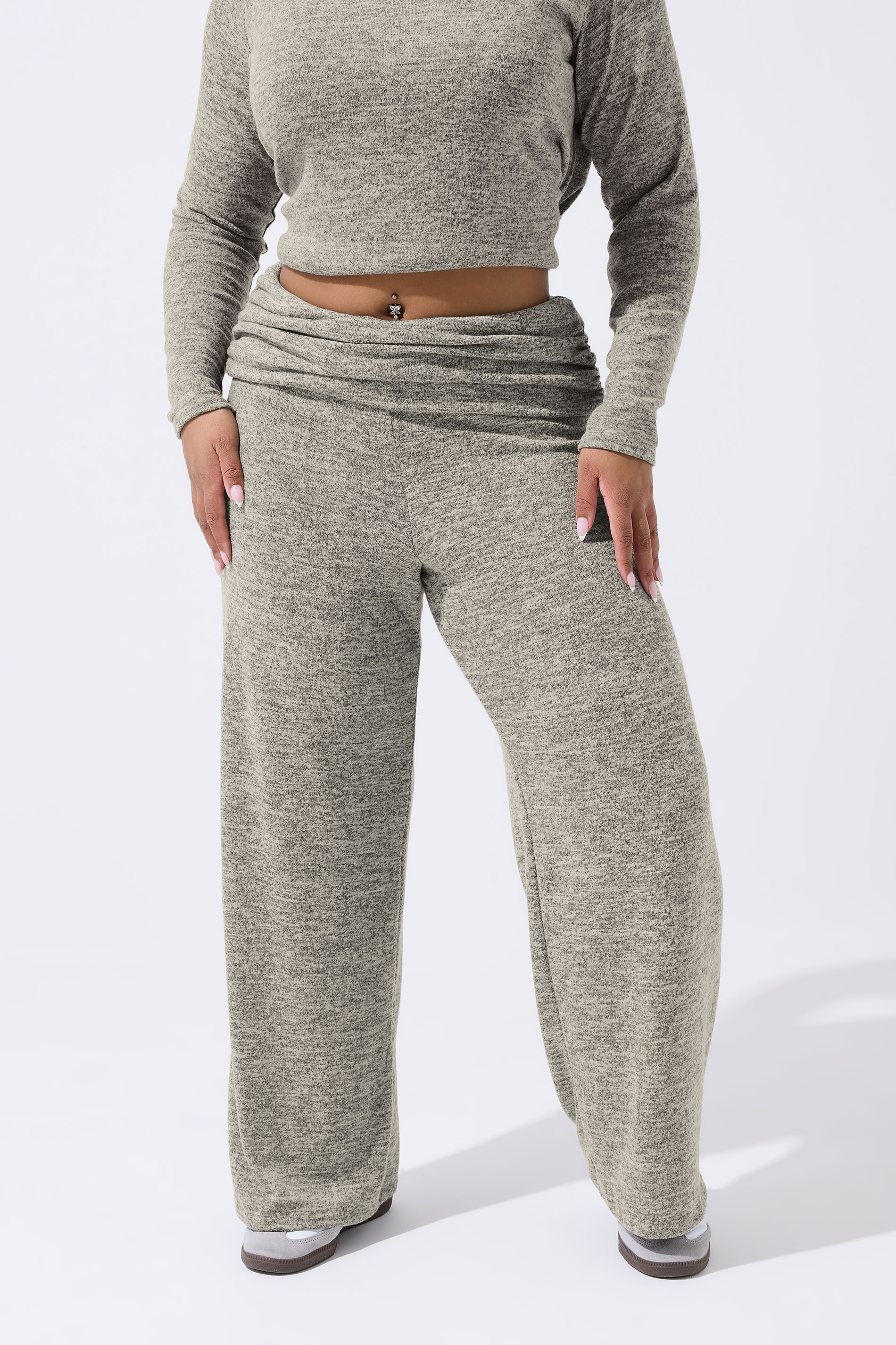 LIMITED COLLECTION Plus Size Natural Brown Fold Over Trousers | Yours Clothing 1