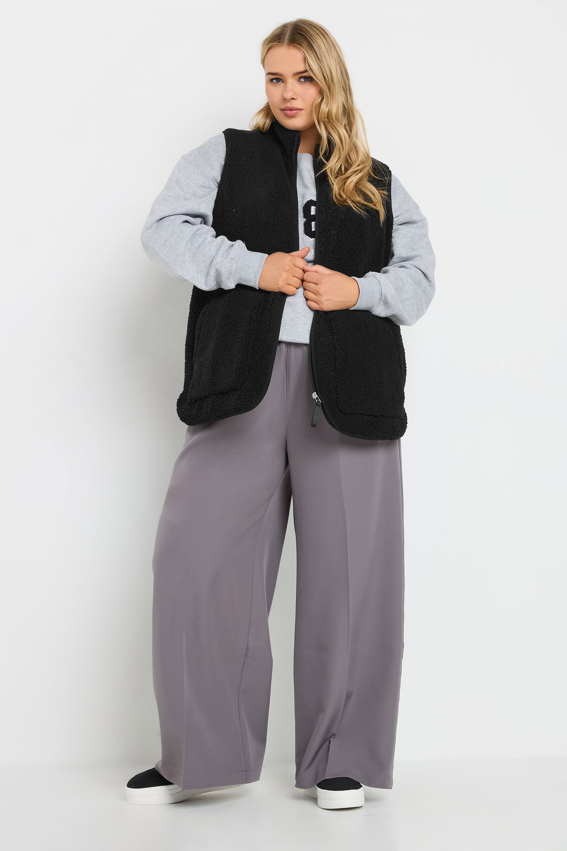 YOURS Plus Size Black Teddy Borg Gilet | Yours Clothing 1