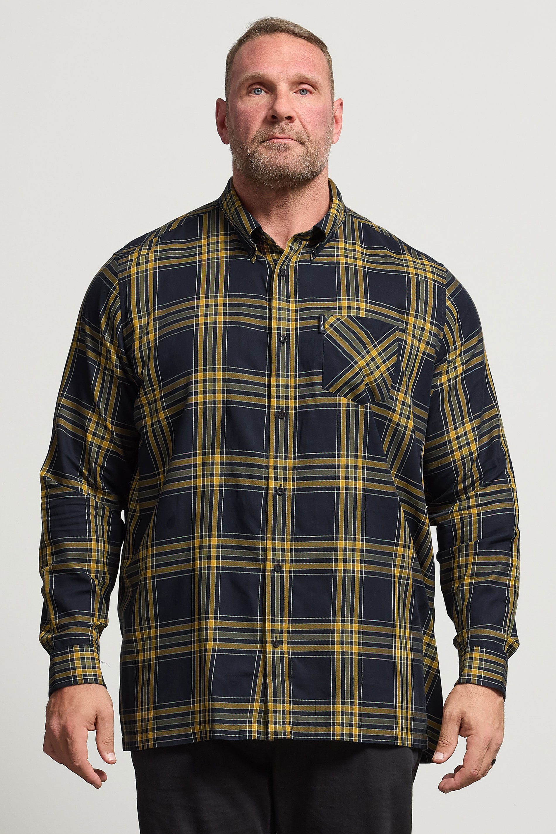 BEN SHERMAN Big & Tall Navy Blue & Yellow Check Shirt | BadRhino 3