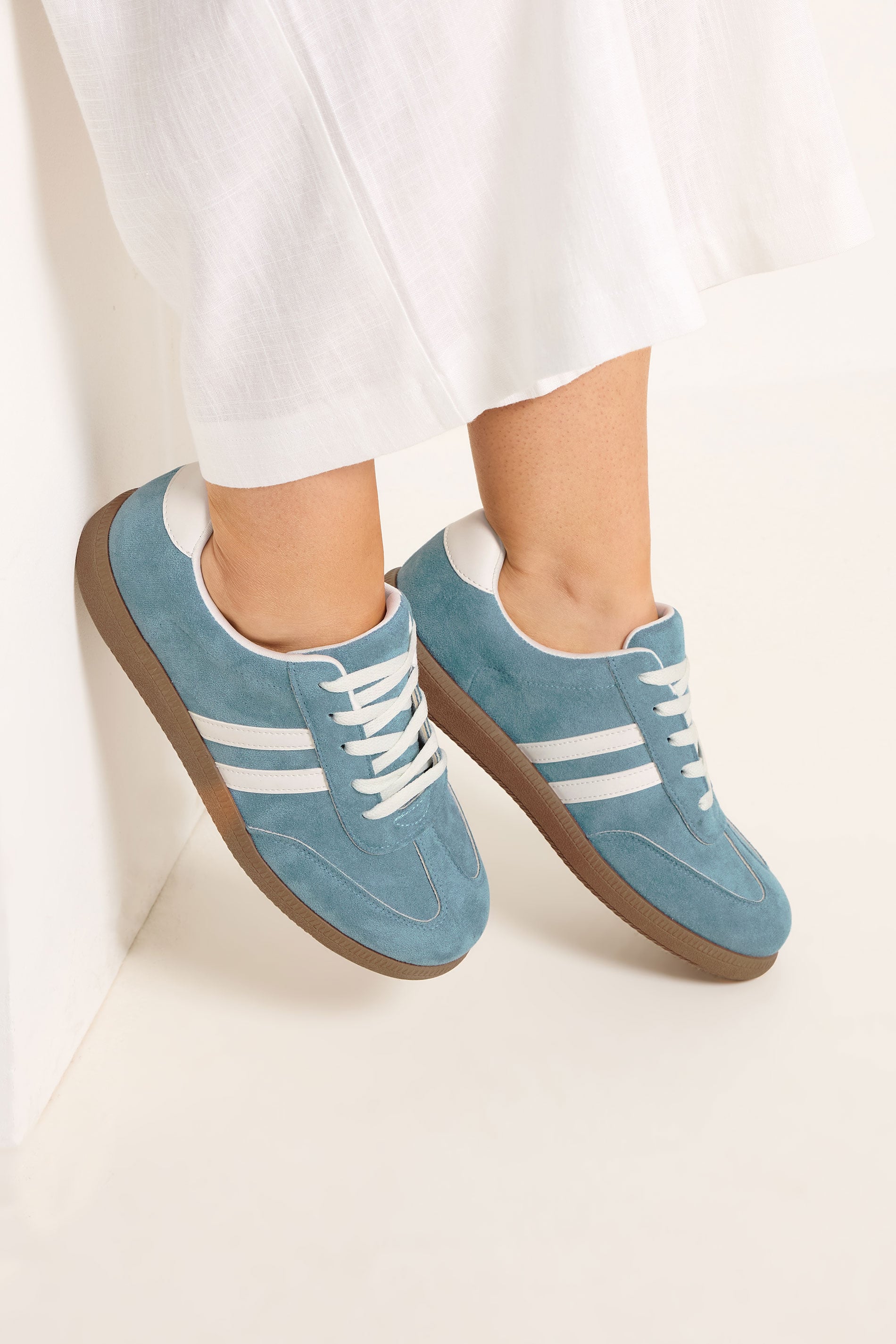 Blue Faux Suede Retro Stripe Trainers In Extra Wide EEE Fit 3