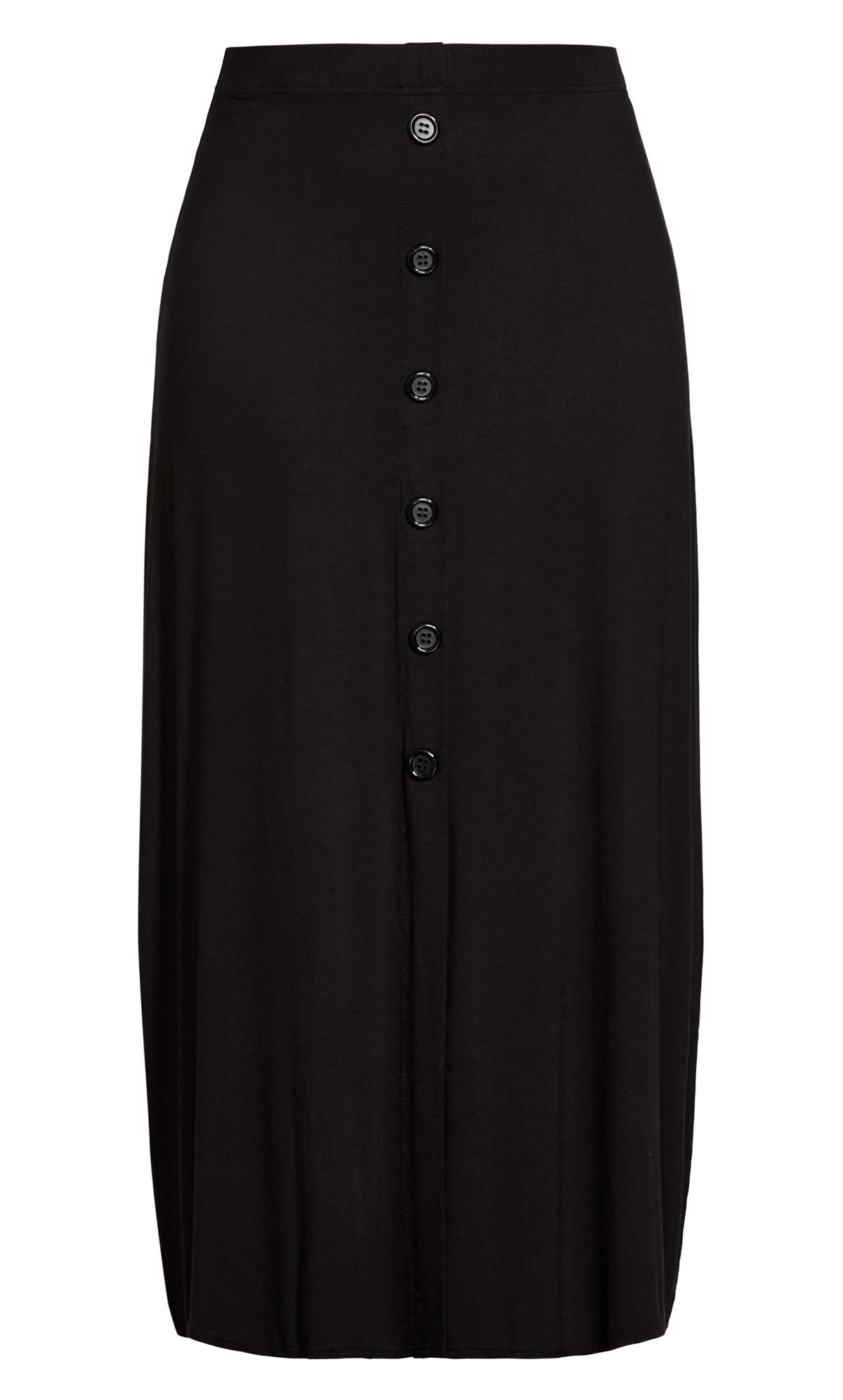 Button Maxi Skirt Black | Evans