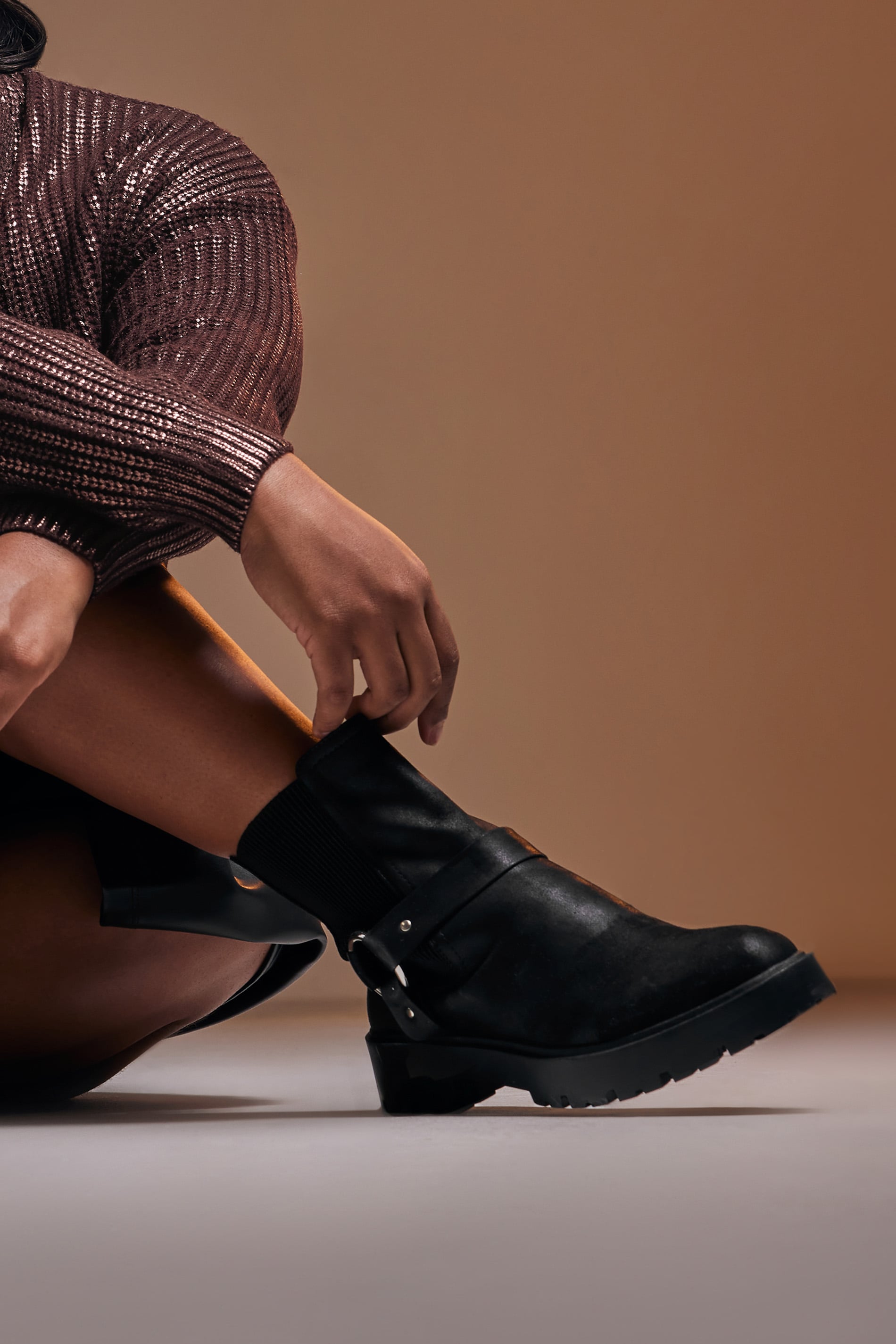 Black Chunky Biker Chelsea Boot In Wide E Fit & Extra Wide EEE Fit | Yours Clothing 1