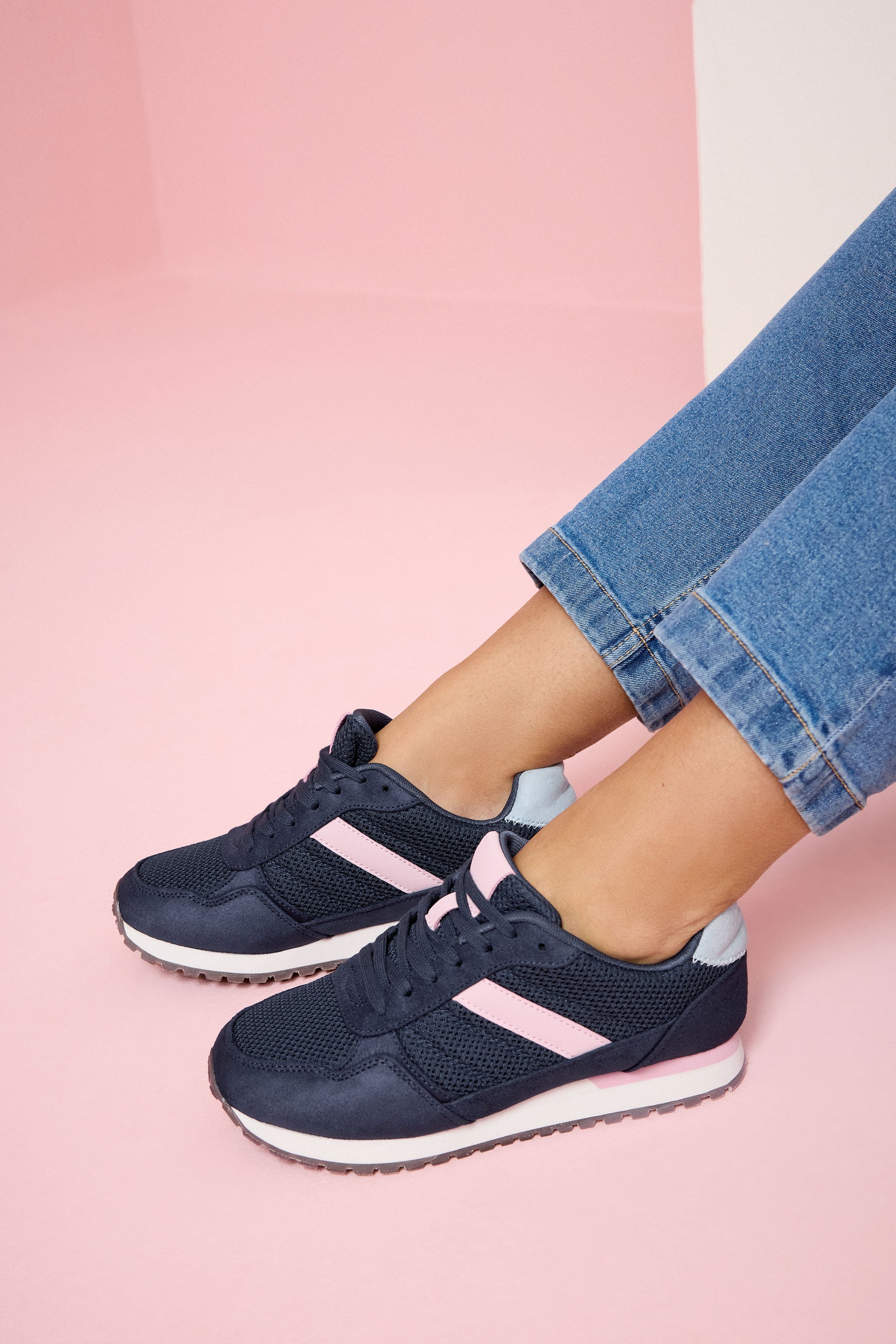 Navy Blue Colourblock Trainers In Extra Wide EEE Fit | Yours Clothing 3