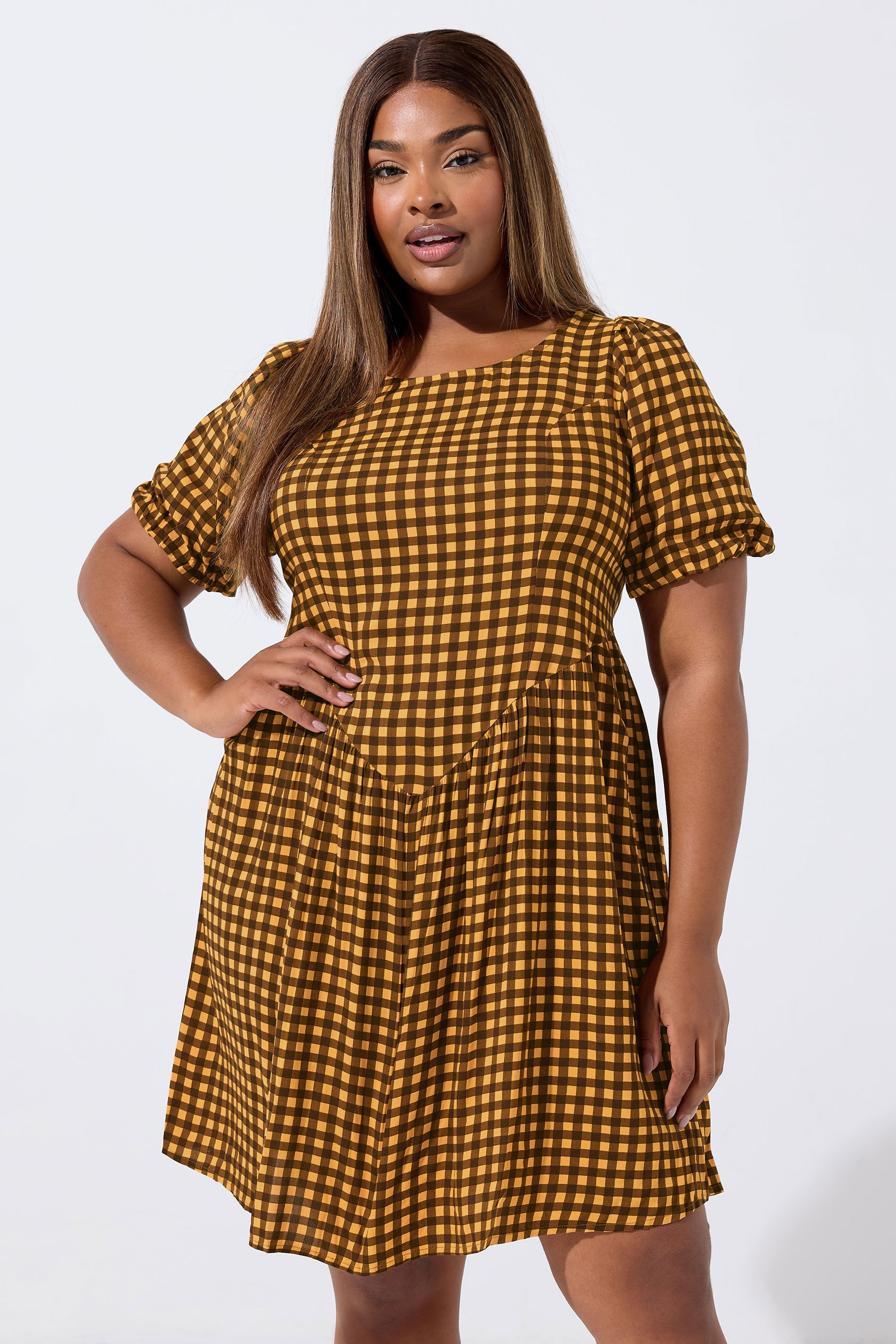 LIMITED COLLECTION Plus Size Brown Check Mini Dress | Yours Clothing 3