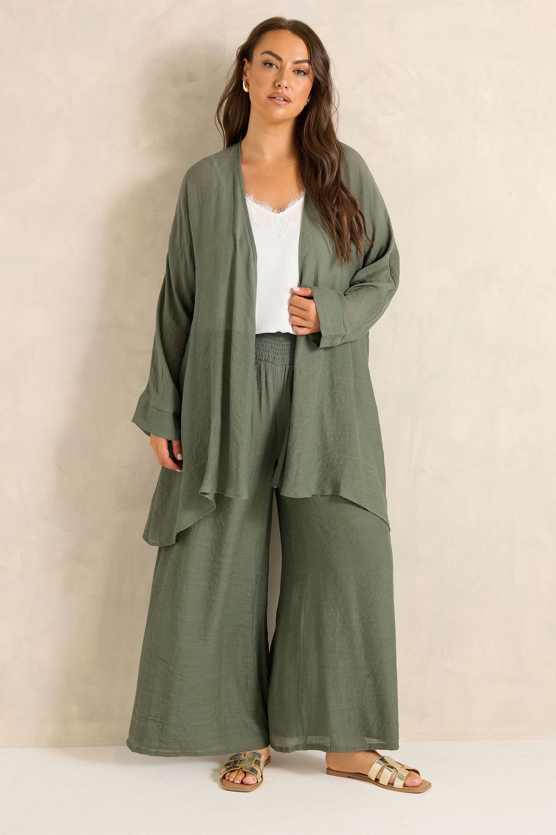 EVANS Plus Size Khaki Green Longline Cover-Up Cardigan | Evans 2
