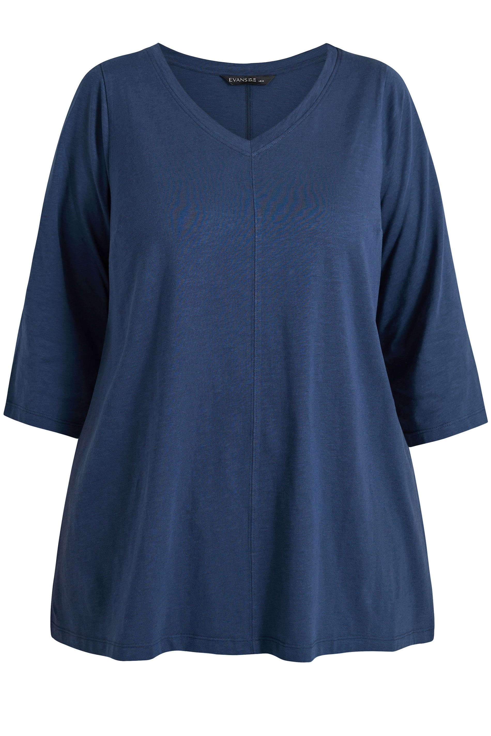 EVANS Plus Size Navy Blue V-Neck Cotton Top | Evans 5
