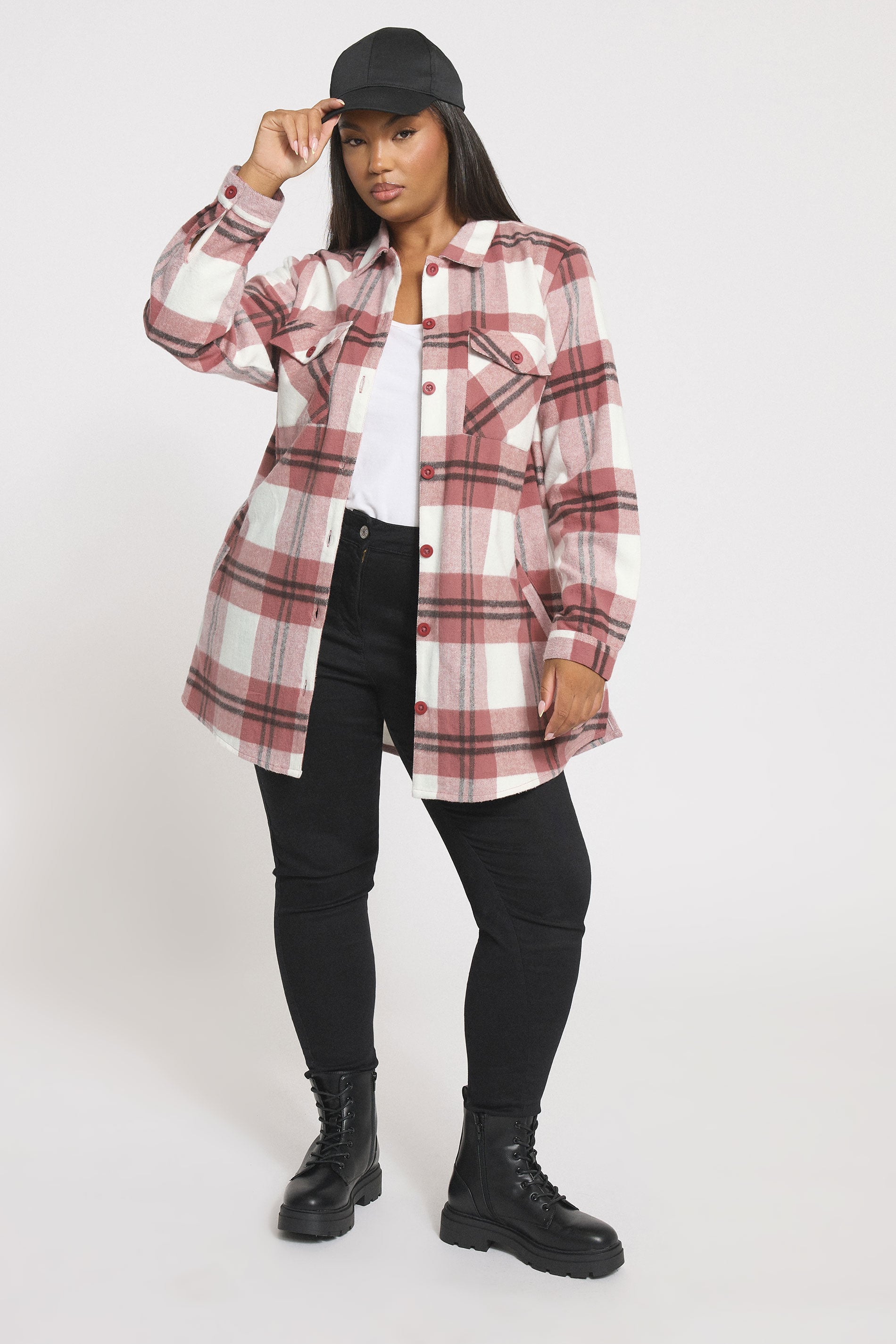 YOURS Plus Size Pink & White Check Shacket | Yours Clothing 2