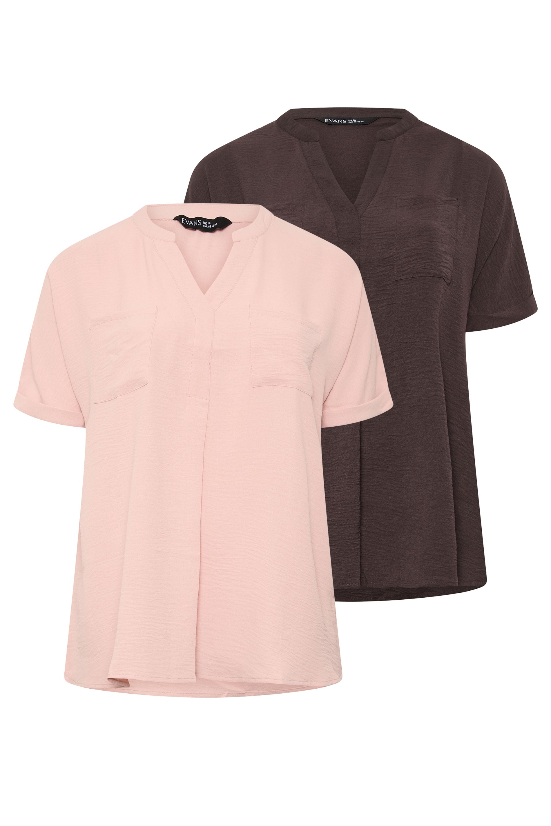 EVANS Plus Size 2 Pack Brown And Pink Utility Shirts | Evans 3