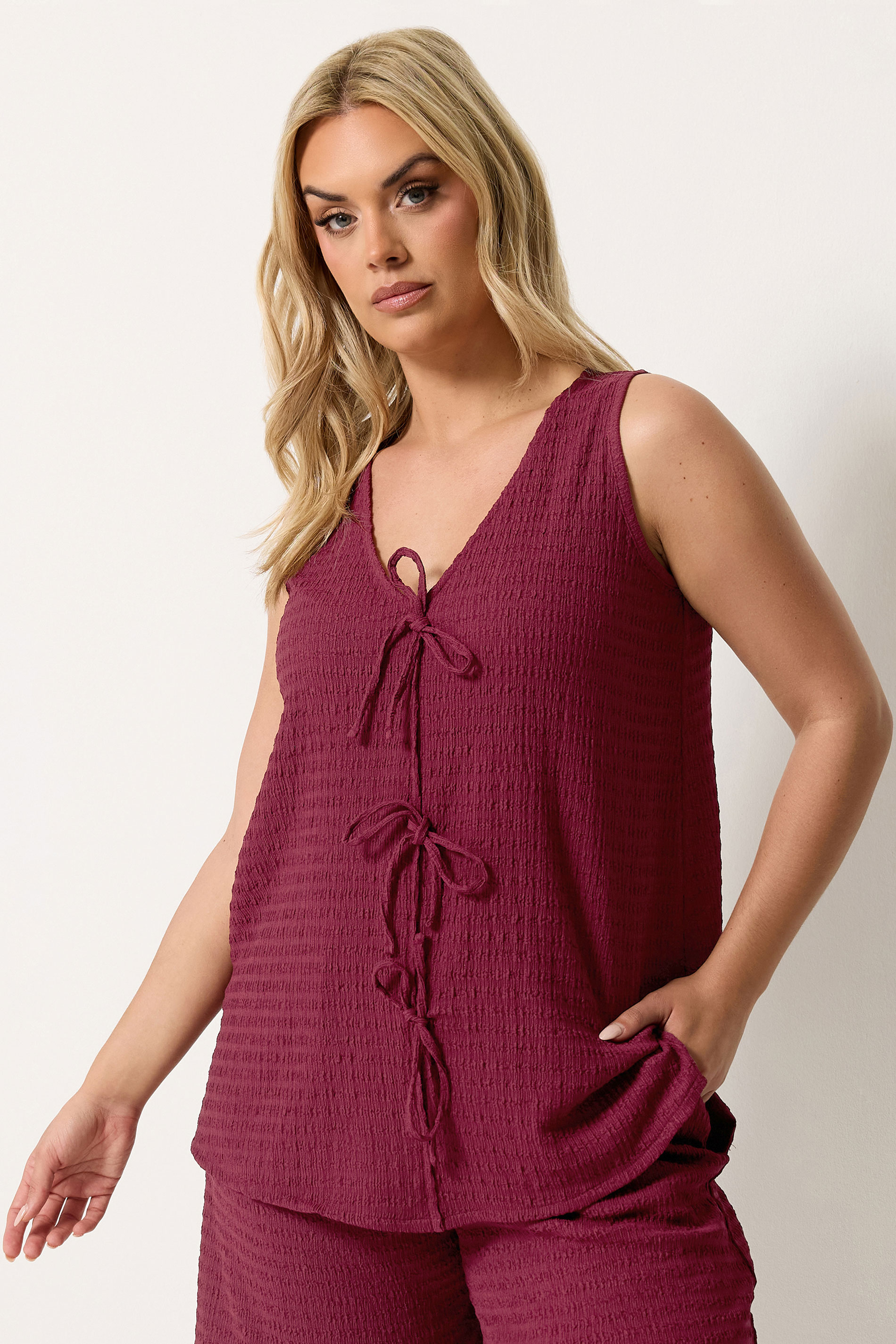 YOURS Plus Size Red Textured Bow Waistcoat | Yours Clothing 3