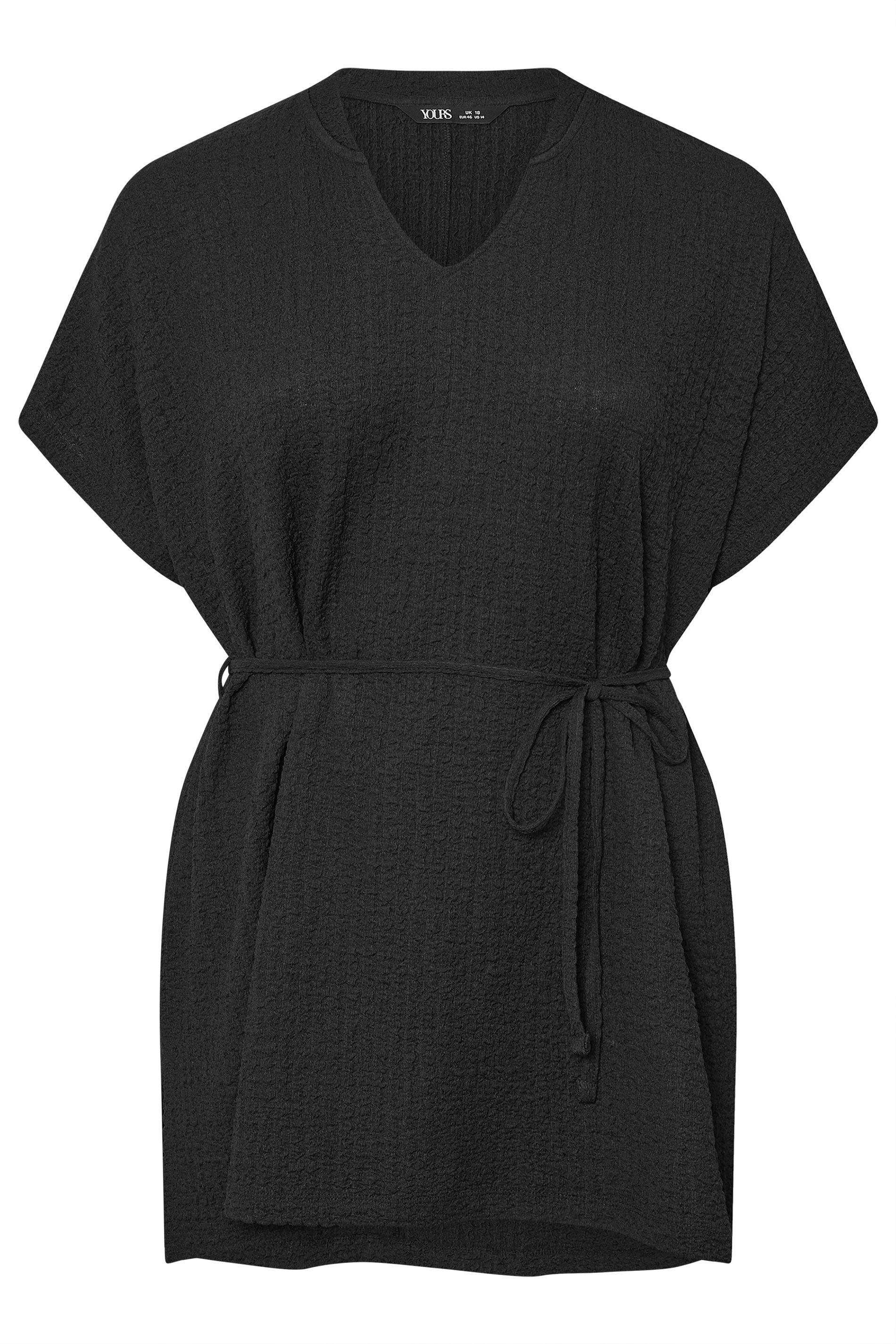 YOURS Plus Size Black Belted Textured Tunic Top | Yours Clothing 5