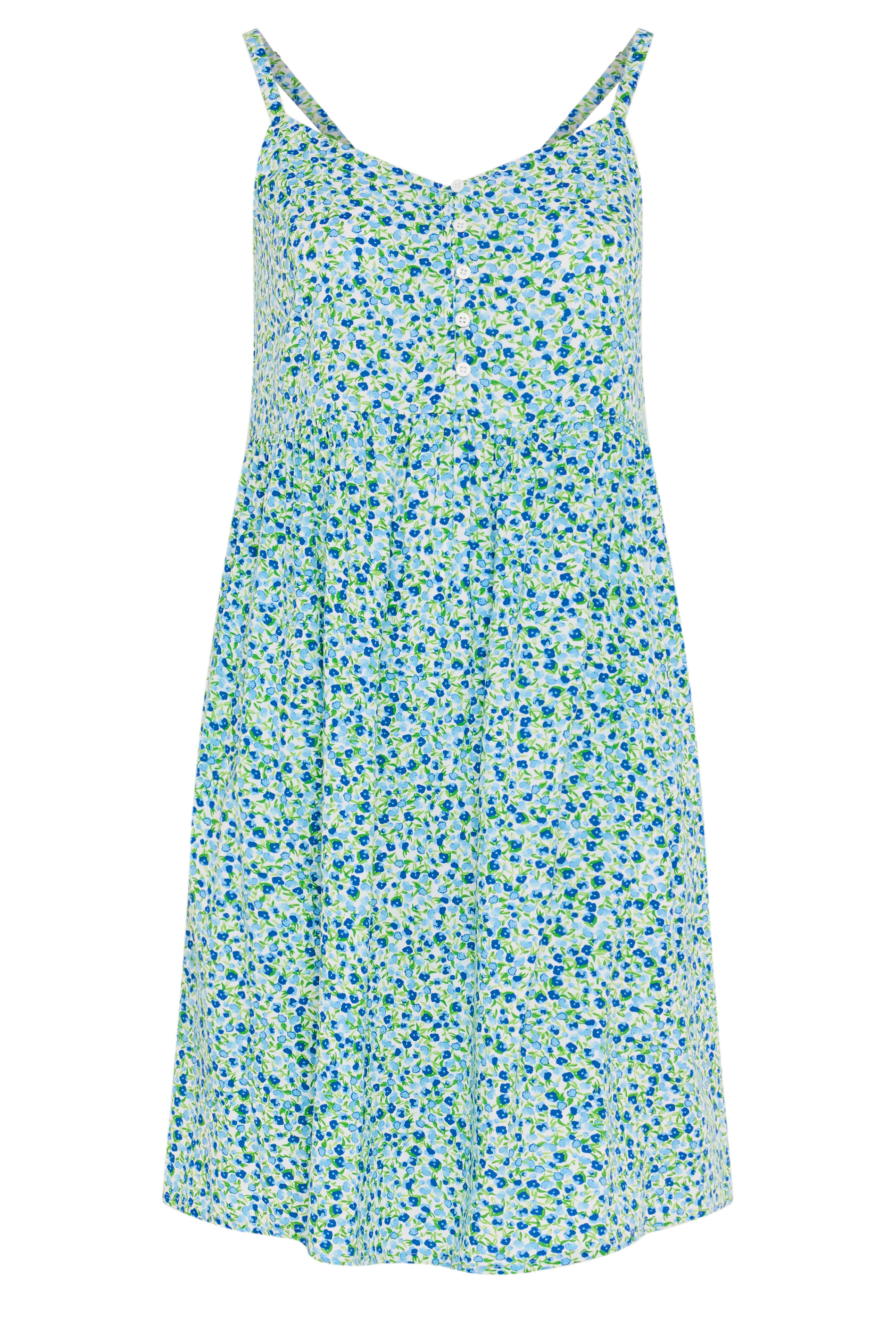 YOURS Plus Size Blue Ditsy Floral Strappy Midi Sundress | Yours Clothing 5