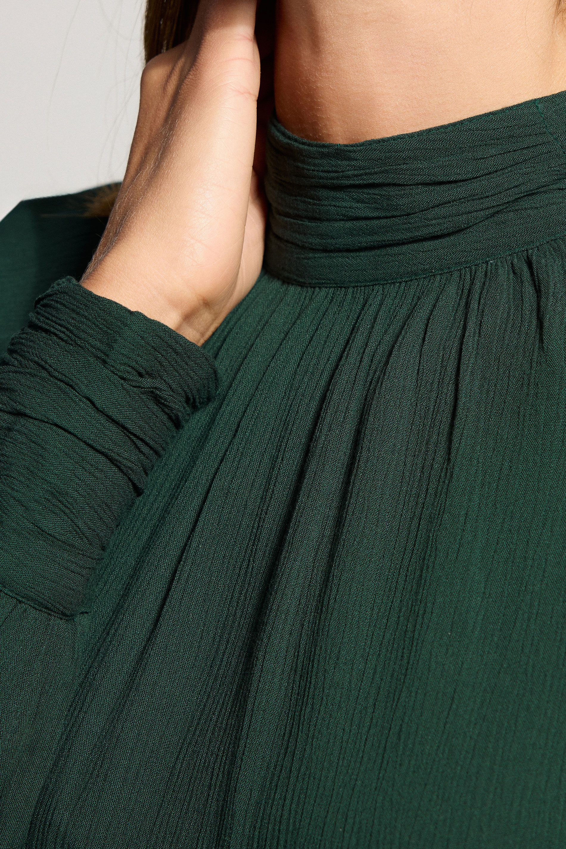 LTS Tall Dark Green High Neck Crinkle Blouse | Long Tall Sally 5