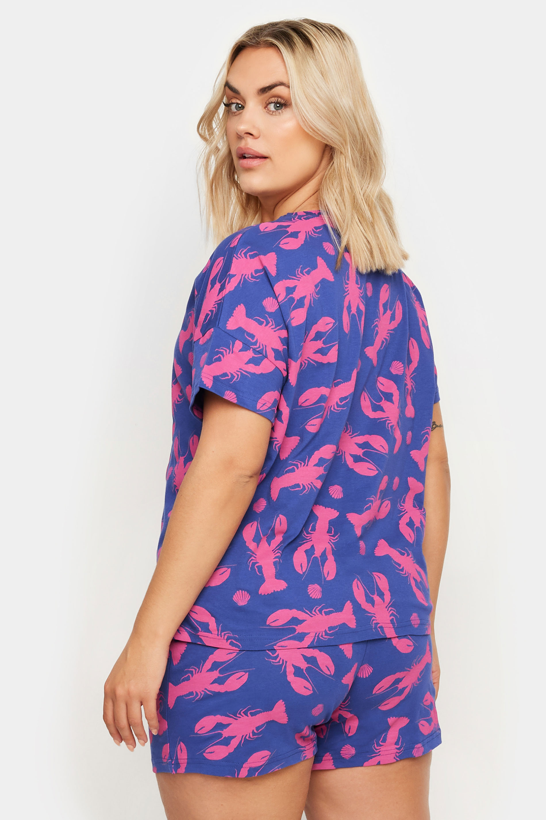 YOURS Plus Size Blue Lobster Print Pyjama Set | Yours Clothing 3