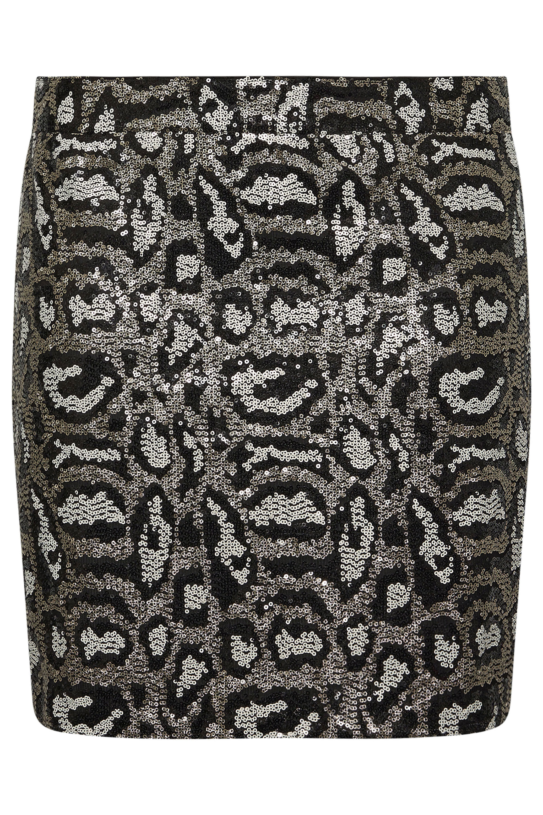 YOURS LONDON Plus Size Grey Sequin Leopard Print Mini Skirt | Yours Clothing 8