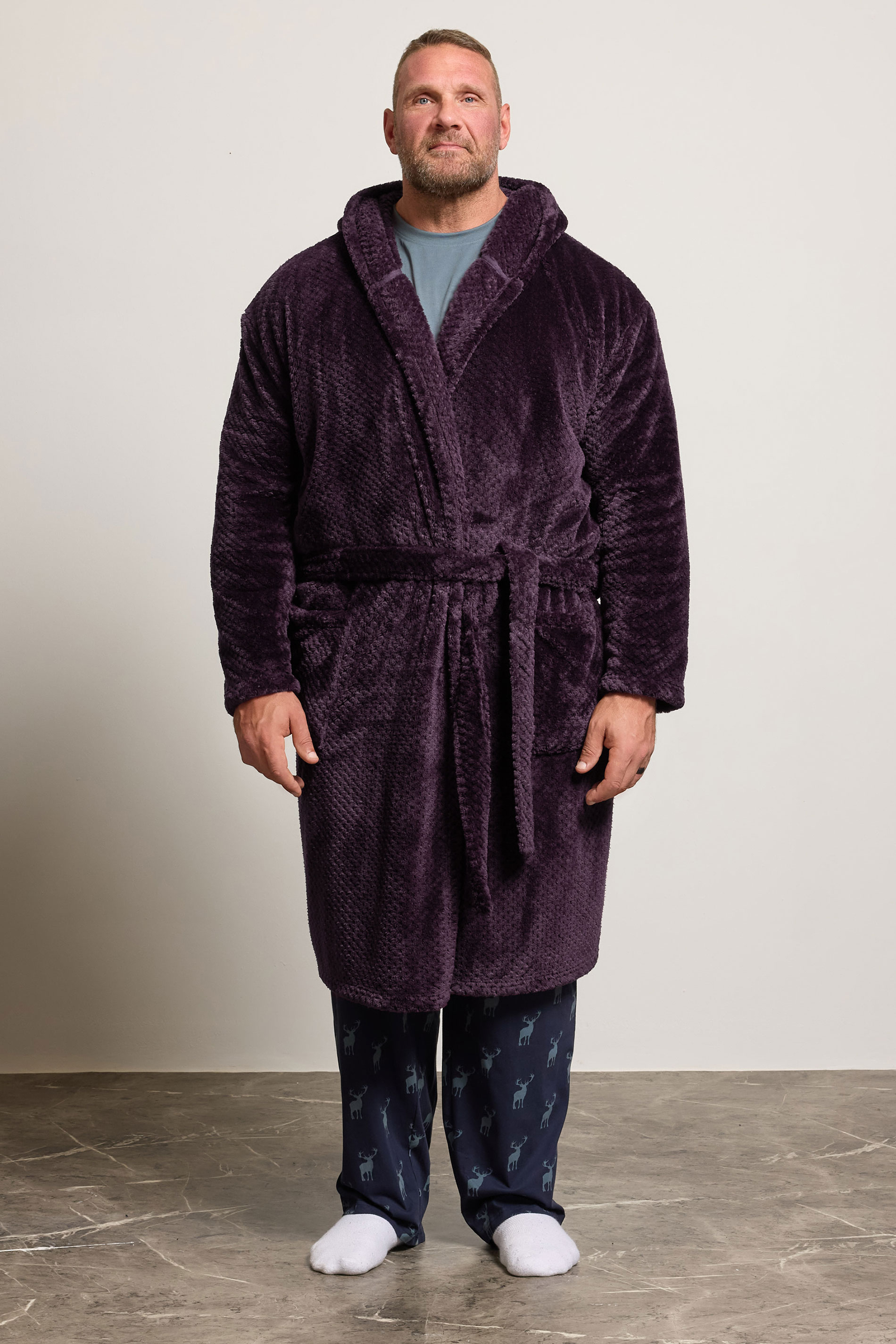 BadRhino Big & Tall Purple Textured Dressing Gown | BadRhino 3